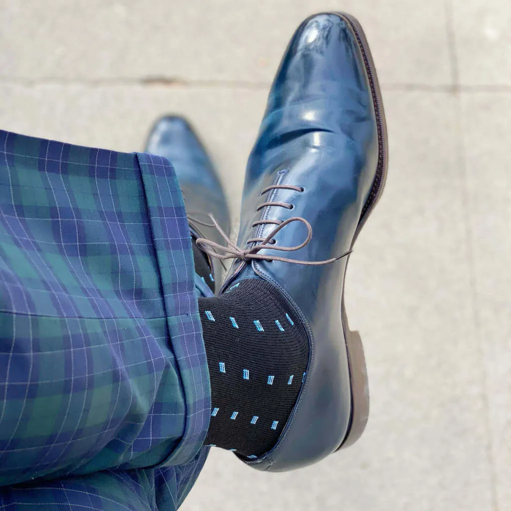 Blue Square Knots on Black Merino Wool Over the Calf Dress Socks sold by Boardroom Socks product image thumbnail 5