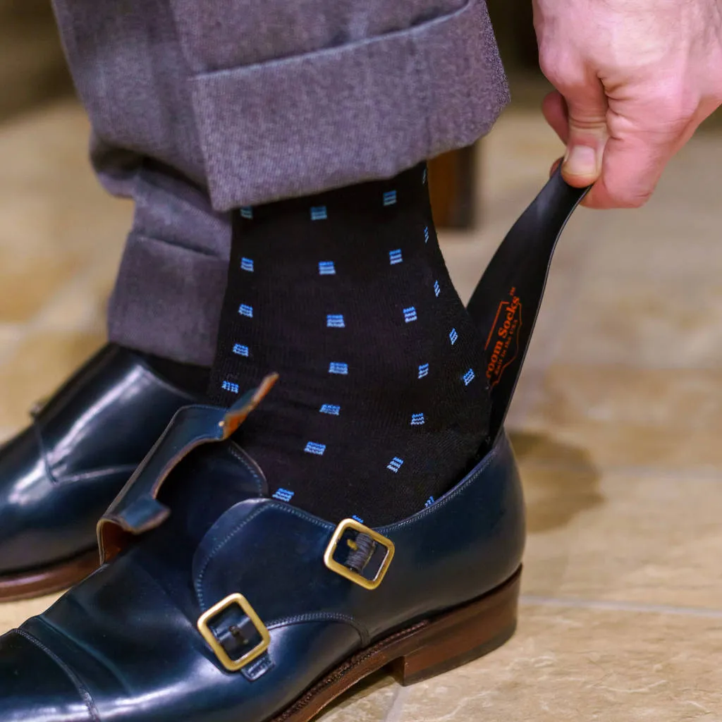 Blue Square Knots on Black Merino Wool Over the Calf Dress Socks sold by Boardroom Socks product image thumbnail 4