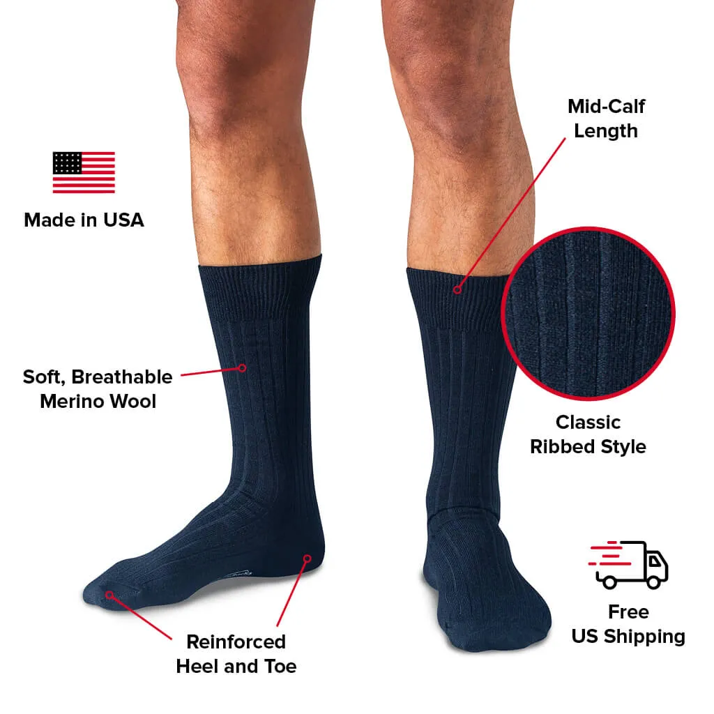 Navy Merino Wool Mid Calf Dress Socks sold by Boardroom Socks product image thumbnail 3