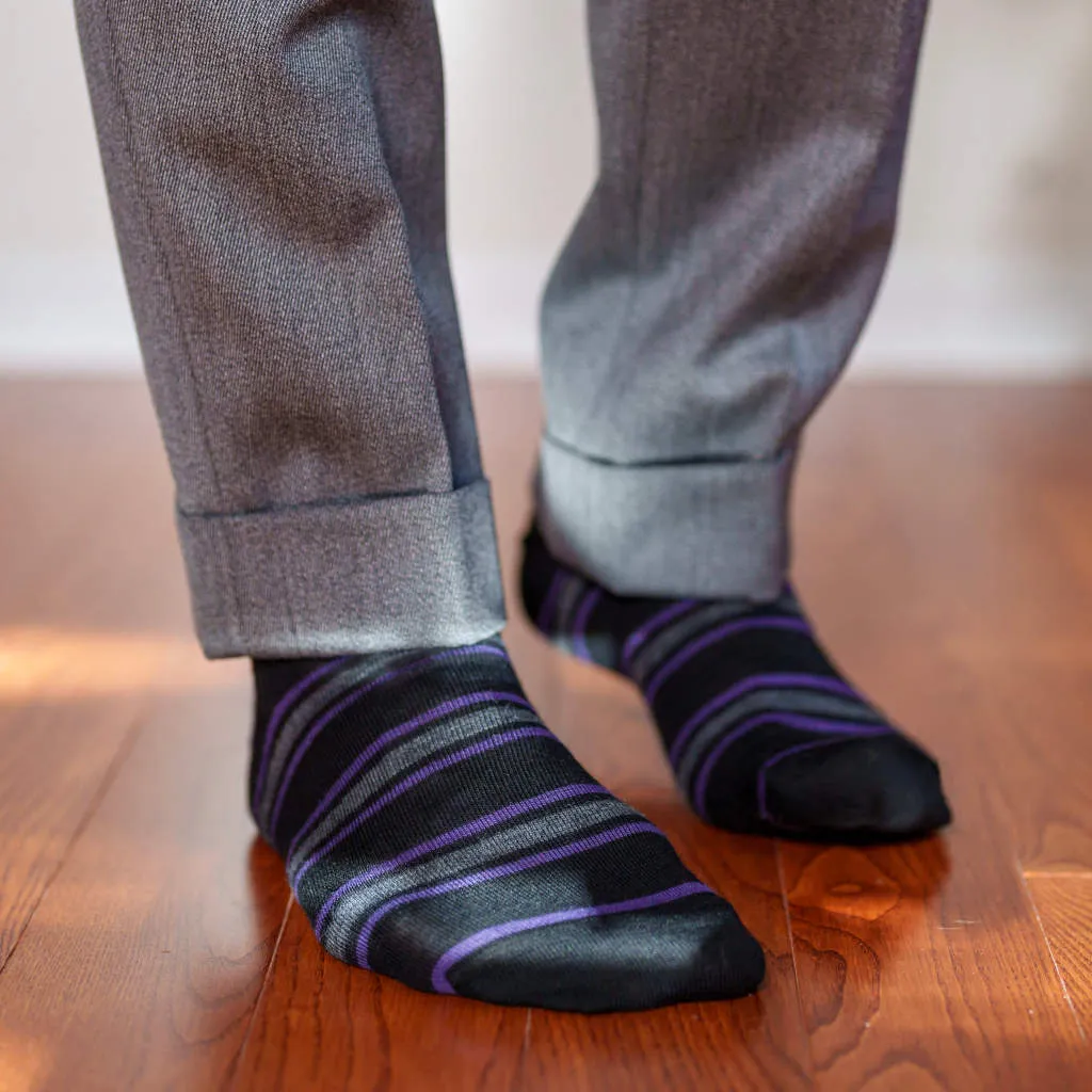 Purple and Grey Stripes on Black Merino Wool Over the Calf Dress Socks sold by Boardroom Socks product image thumbnail 4