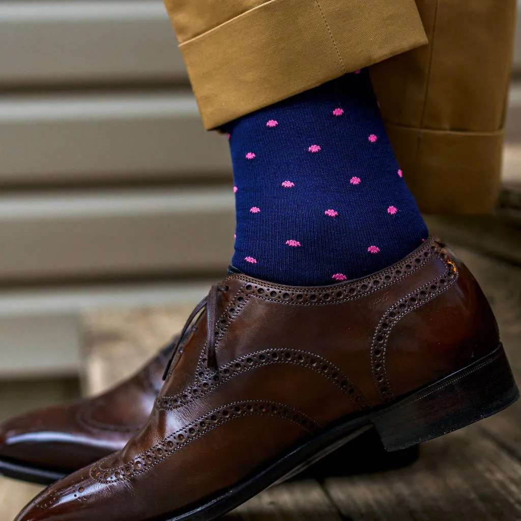 Pink Dots on Navy Cotton Mid-Calf Dress Socks sold by Boardroom Socks product image thumbnail 3