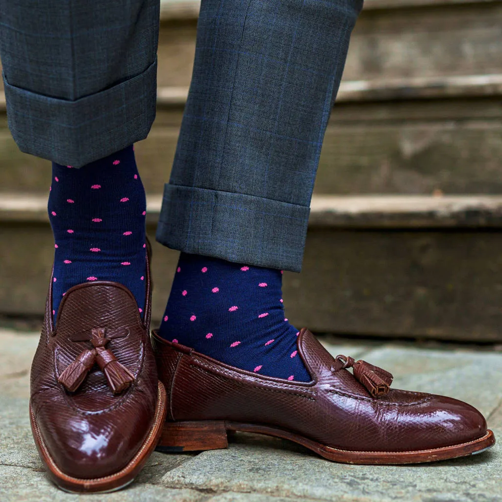 Pink Dots on Navy Cotton Mid-Calf Dress Socks sold by Boardroom Socks product image thumbnail 2