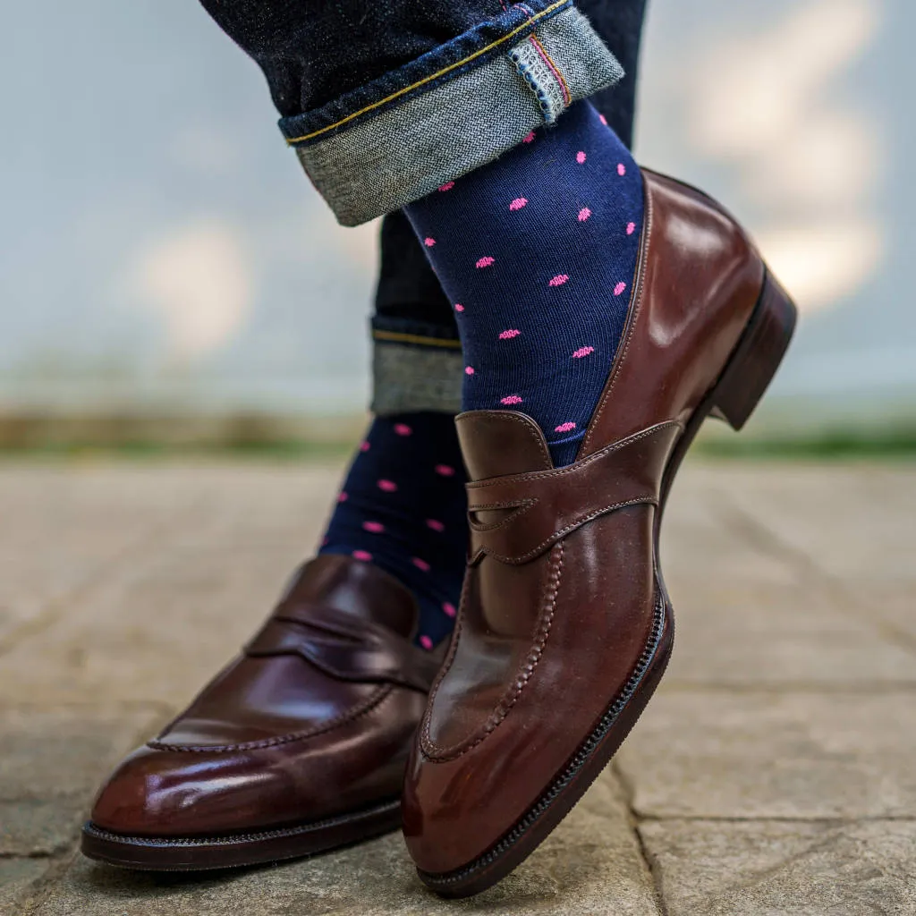 Pink Dots on Navy Cotton Mid-Calf Dress Socks sold by Boardroom Socks product image thumbnail 4