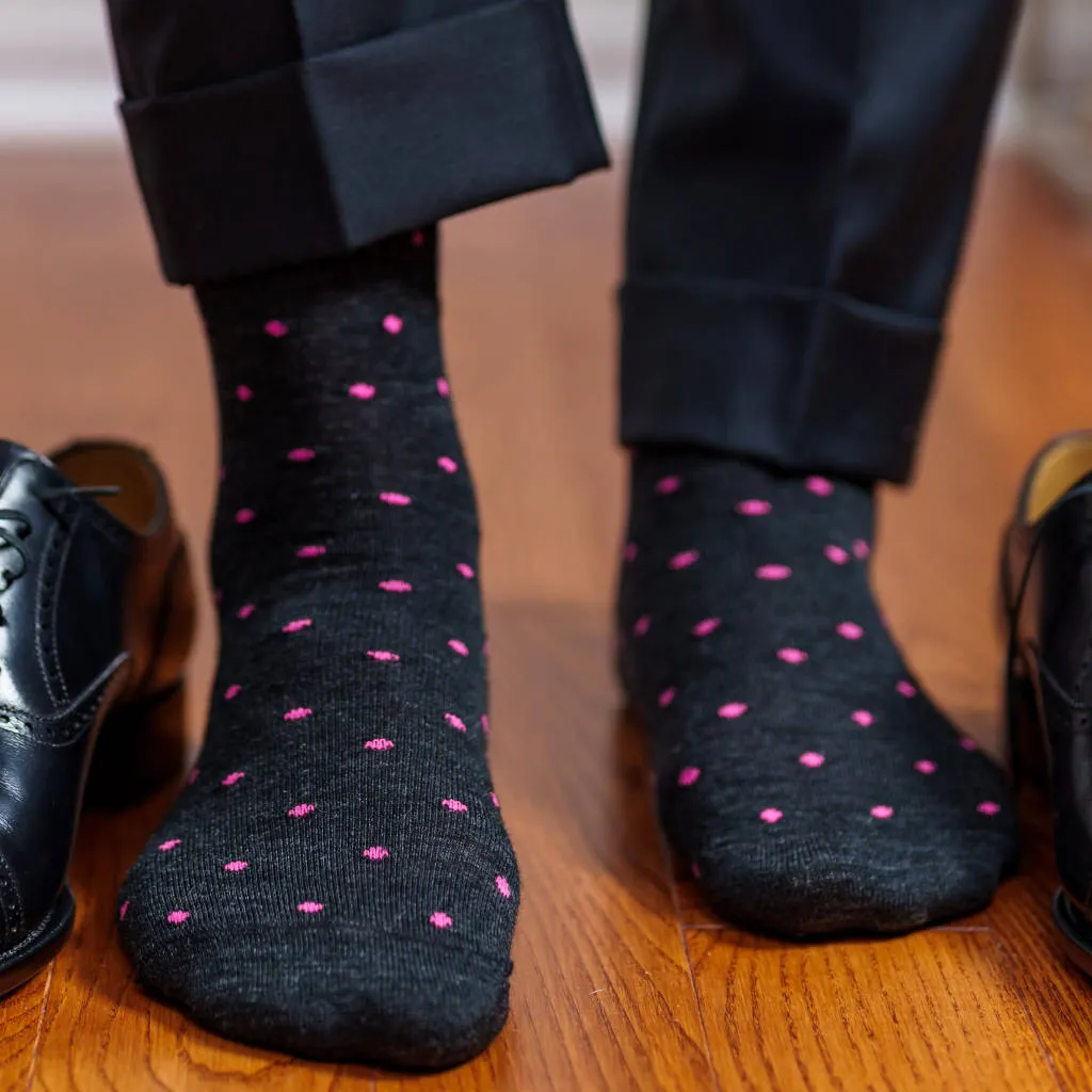 Pink Dots on Charcoal Merino Wool Over the Calf Dress Socks sold by Boardroom Socks product image thumbnail 2