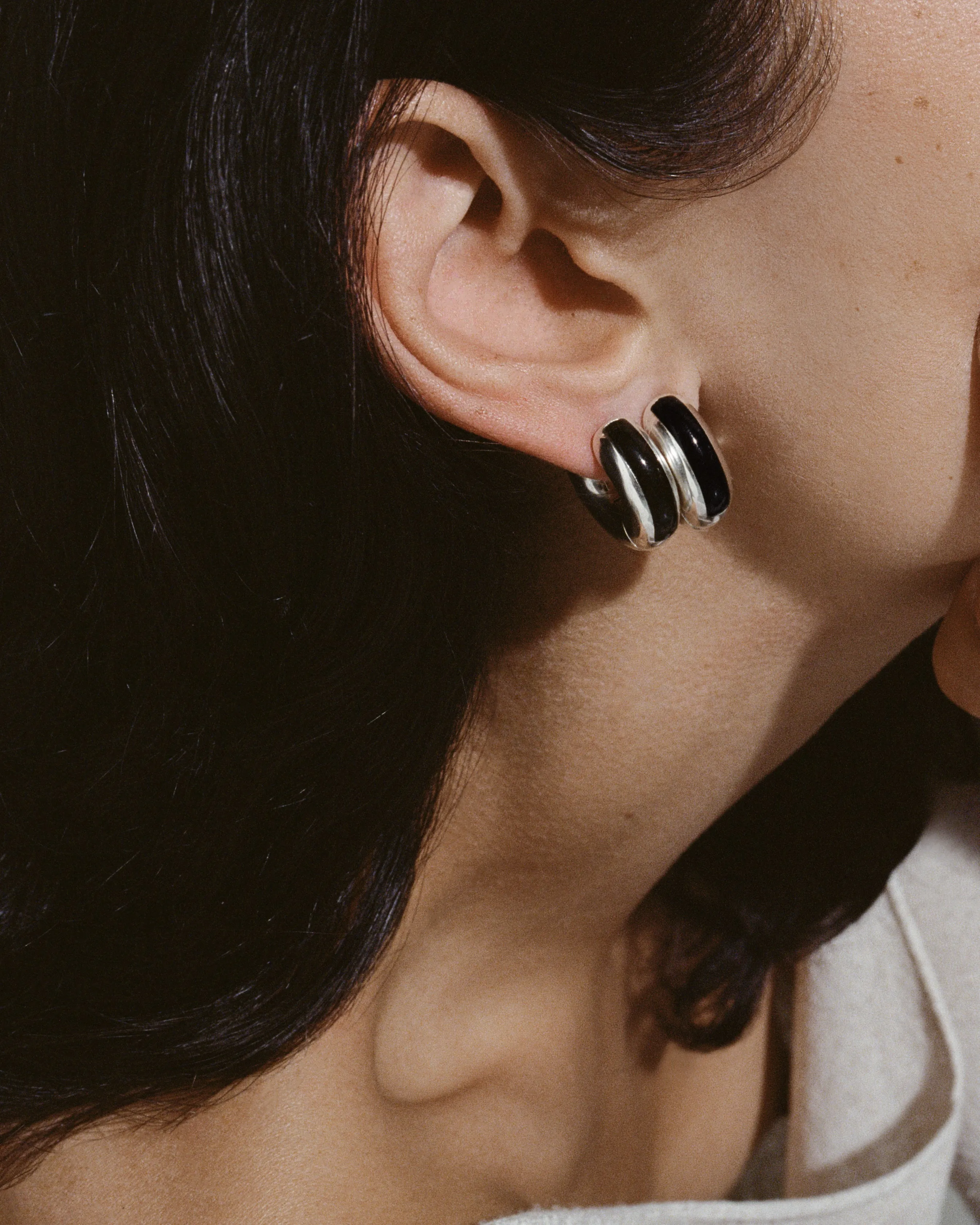 Sculpture Hoops (Onyx Inlay) sold by J. Hannah Jewelry product image thumbnail 4