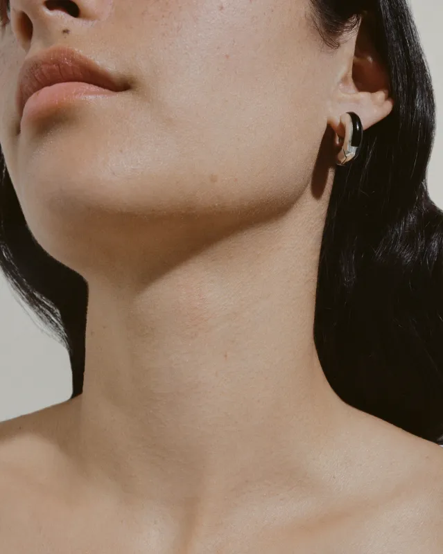 Sculpture Hoops (Onyx Inlay) made by J. Hannah Jewelry