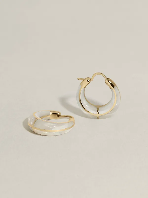 Arc Inlay Hoops (Mother of Pearl Monochrome) sold by J. Hannah Jewelry