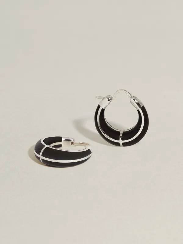 Arc Inlay Hoops (Onyx Monochrome) sold by J. Hannah Jewelry