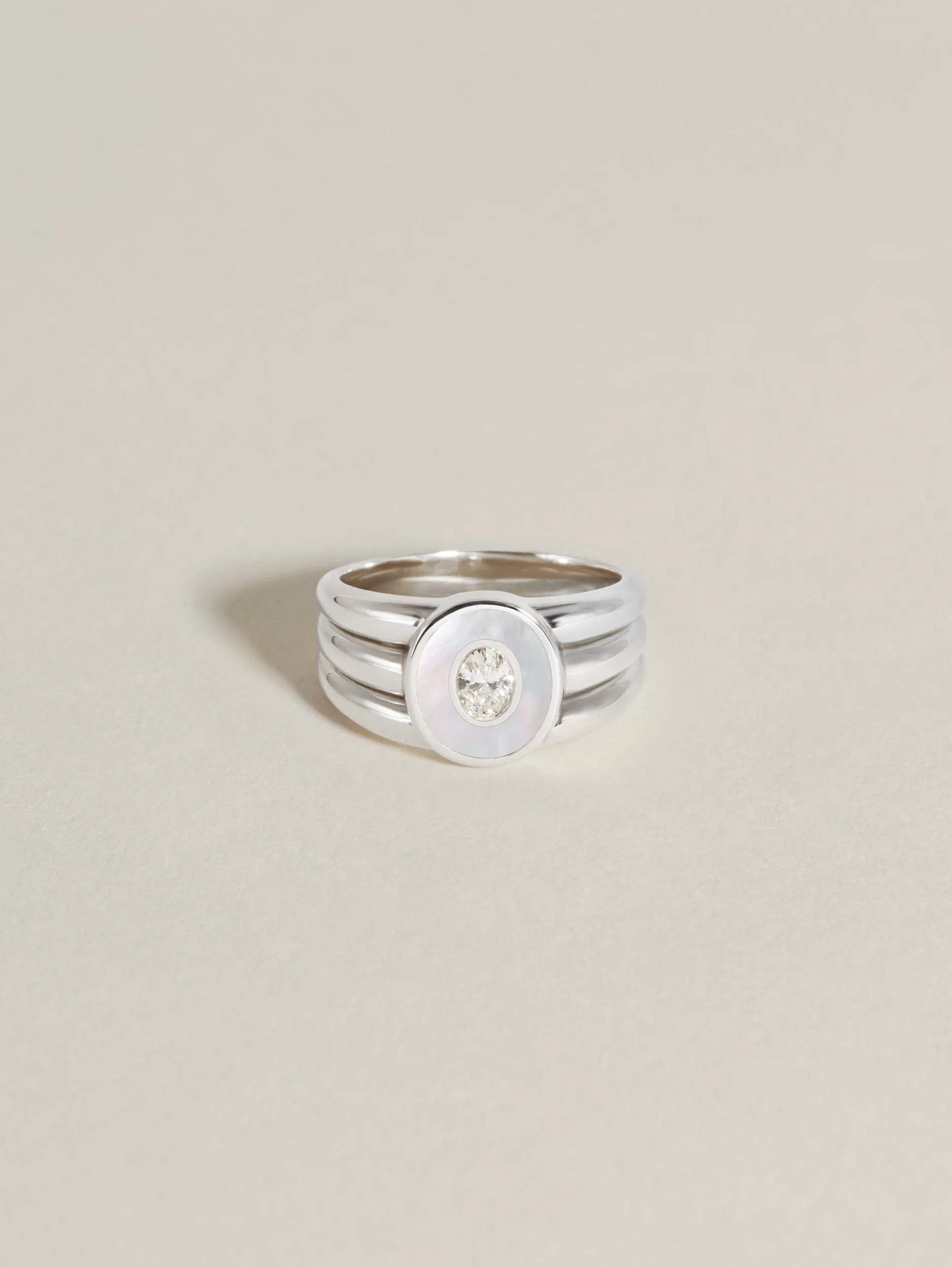 Stacked Inlay Signet (Mother of Pearl & Diamond) sold by J. Hannah Jewelry product image thumbnail 4