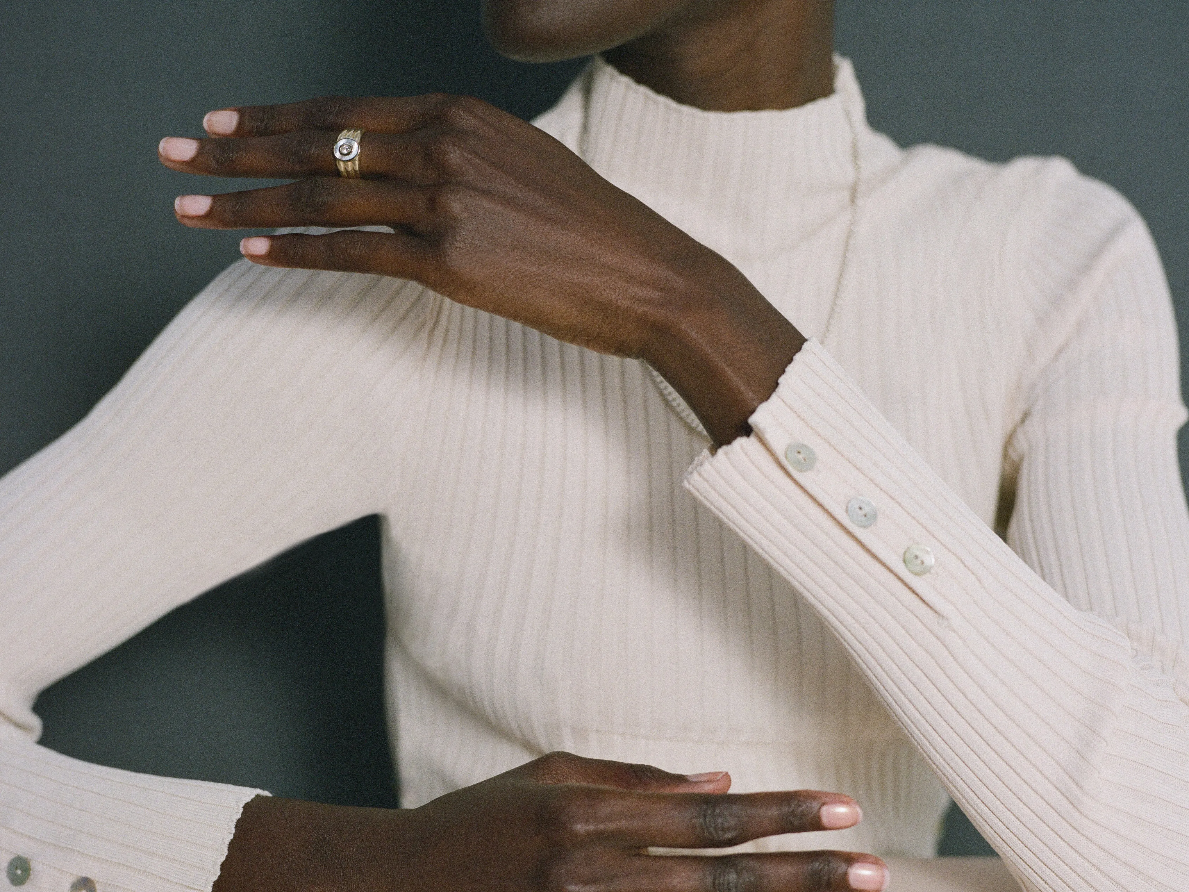 Stacked Inlay Signet (Mother of Pearl & Diamond) sold by J. Hannah Jewelry product image thumbnail 2