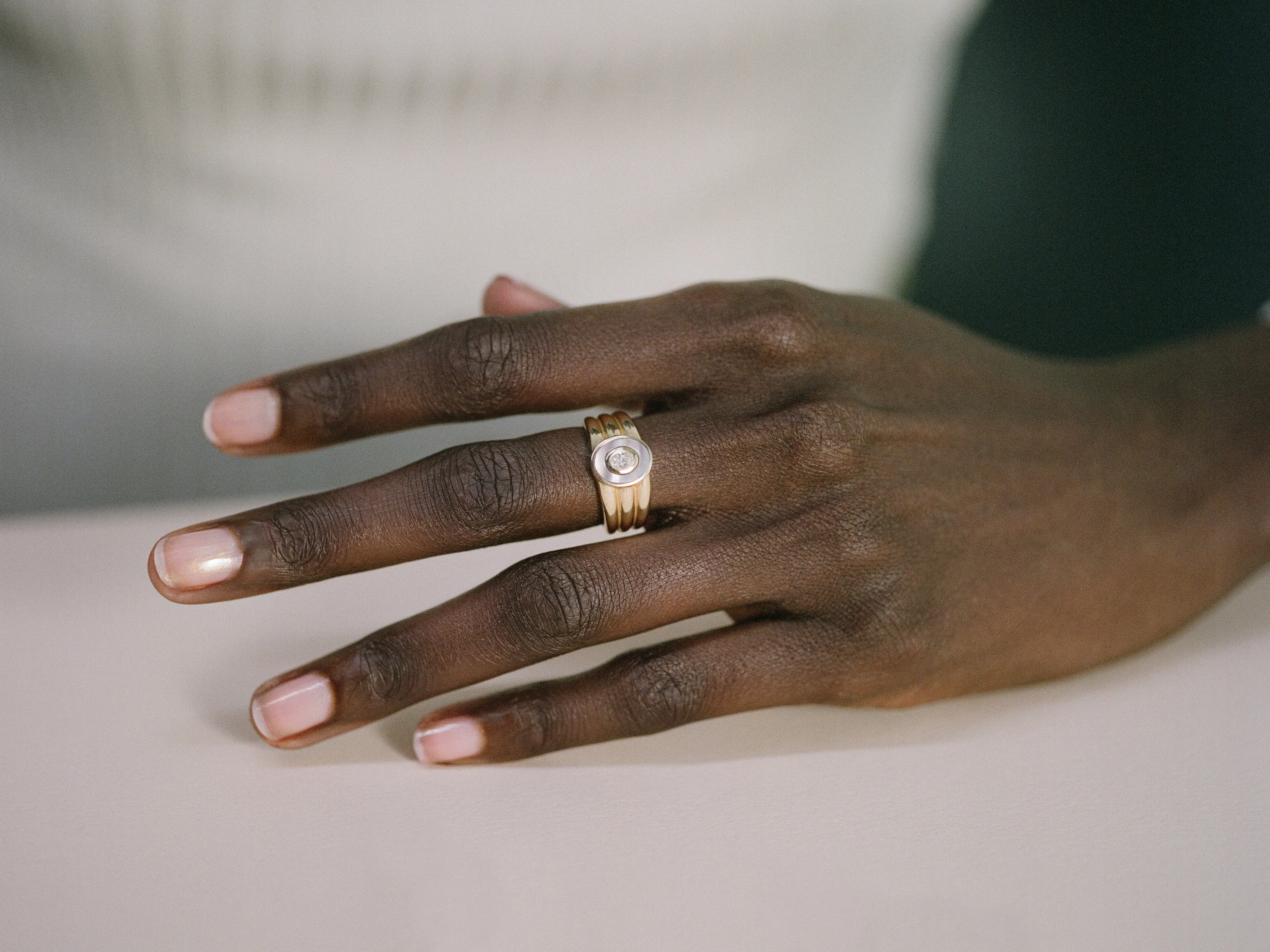 Stacked Inlay Signet (Mother of Pearl & Diamond) sold by J. Hannah Jewelry product image thumbnail 3