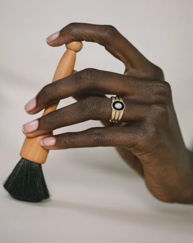 Stacked Inlay Signet (Onyx & Diamond) sold by J. Hannah Jewelry