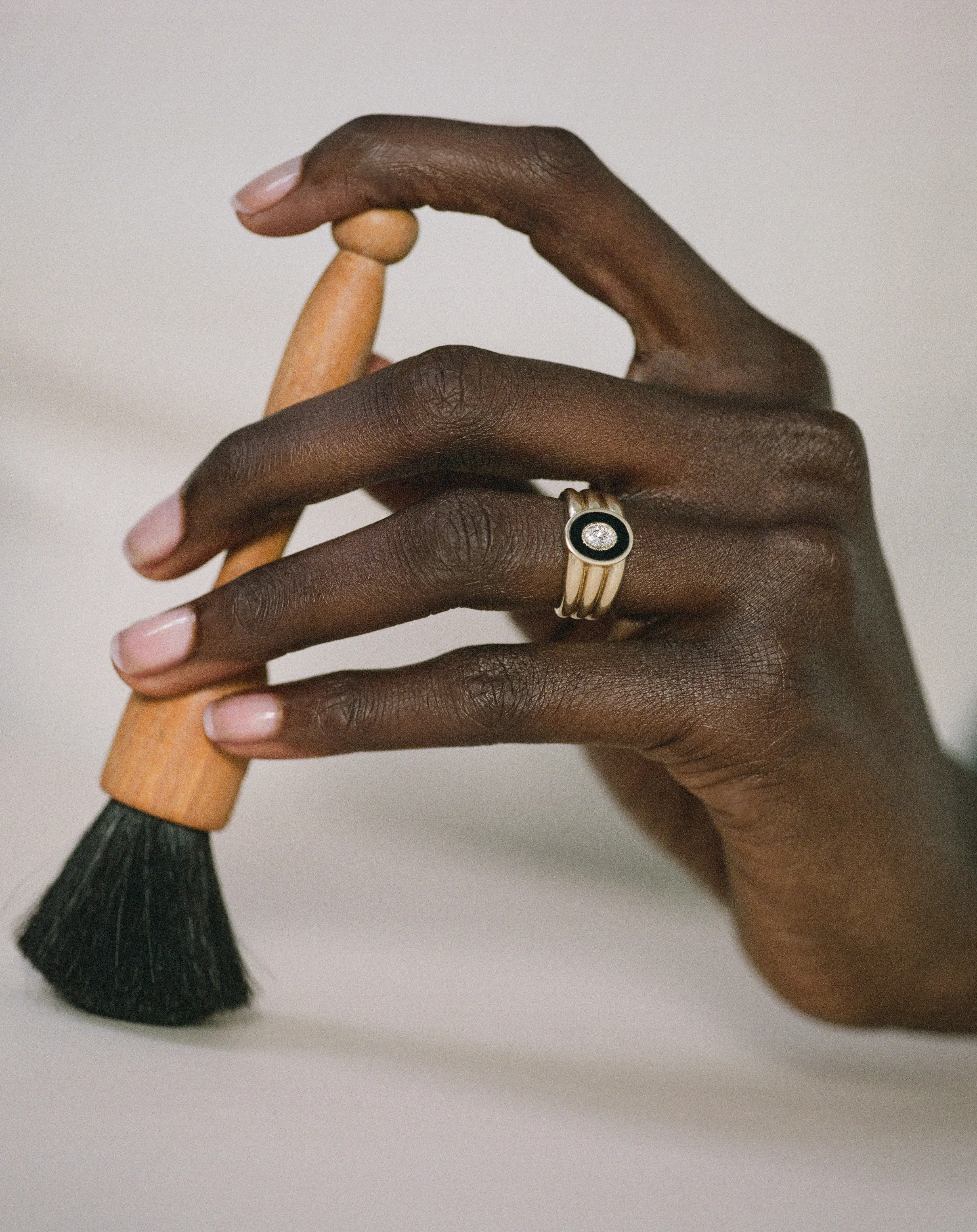 Stacked Inlay Signet (Onyx & Diamond) sold by J. Hannah Jewelry