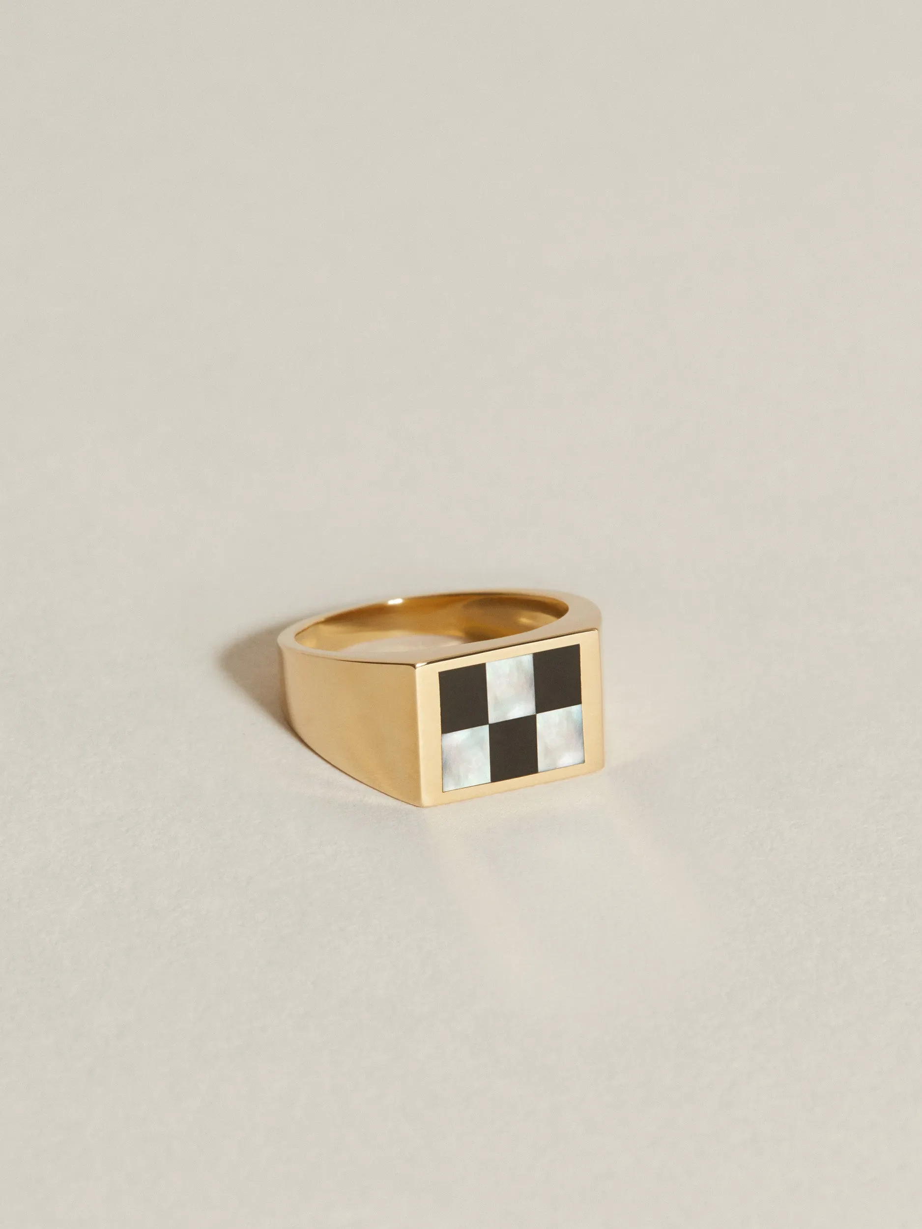 Chess Inlay Signet (Onyx & Mother of Pearl) sold by J. Hannah Jewelry product image thumbnail 3