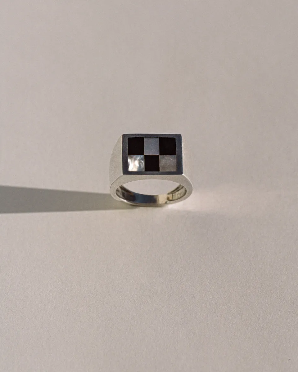 Chess Inlay Signet (Onyx & Mother of Pearl) sold by J. Hannah Jewelry product image thumbnail 4