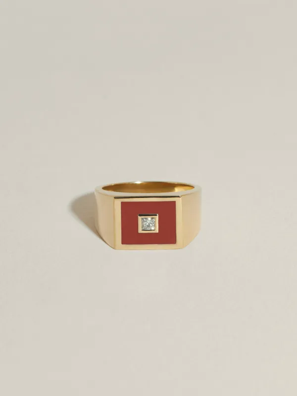 Rectangle Inlay Signet (Red Jasper & Diamond) sold by J. Hannah Jewelry