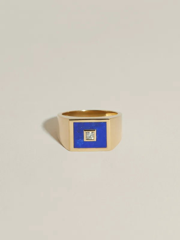 Rectangle Inlay Signet (Lapis & Diamond) sold by J. Hannah Jewelry