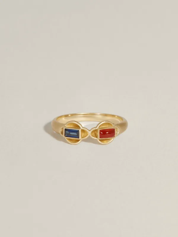 Diptych Ring (Carnelian & Sapphire) made by J. Hannah Jewelry