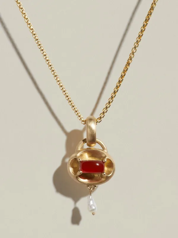 Quatrefoil Pendant (Carnelian & Pearl) made by J. Hannah Jewelry