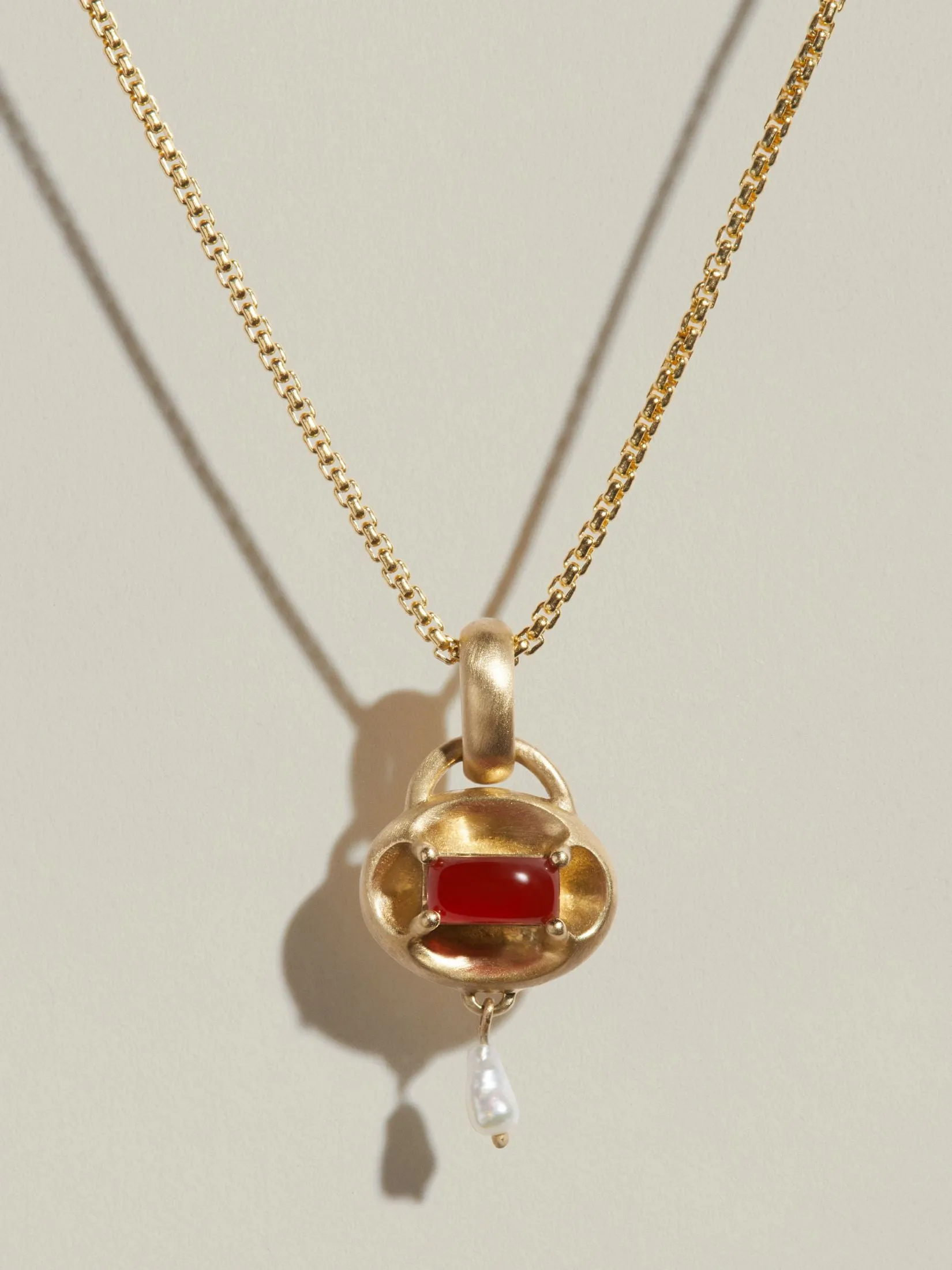 Quatrefoil Pendant (Carnelian & Pearl) sold by J. Hannah Jewelry