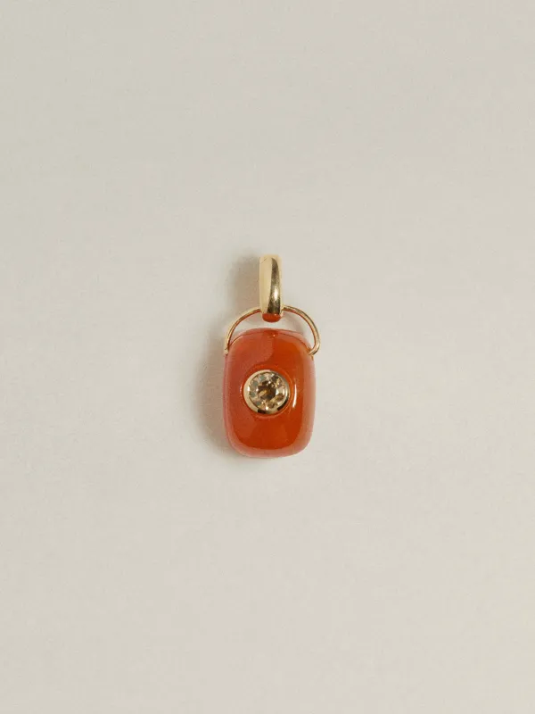 OOAK Gem Drop Pendant (Orange Carnelian & Diamond) made by J. Hannah Jewelry