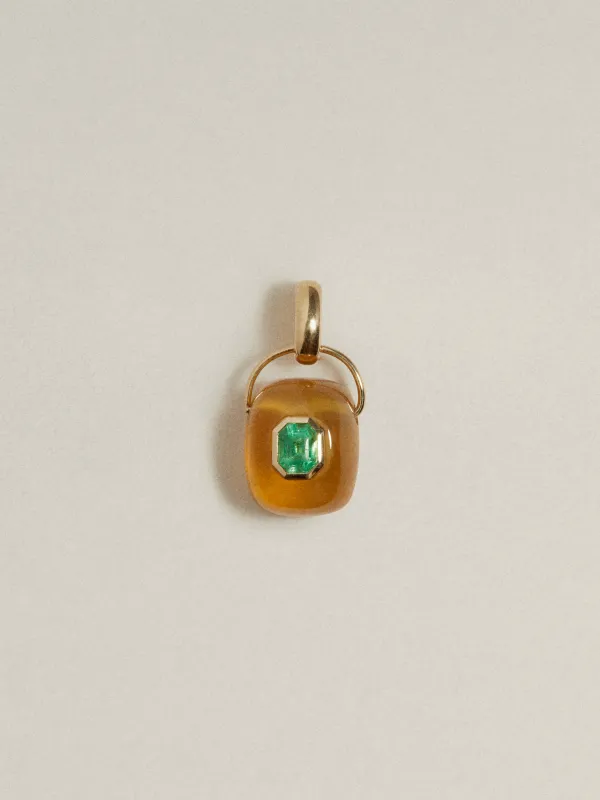 OOAK Gem Drop Pendant (Honey Carnelian & Emerald) made by J. Hannah Jewelry