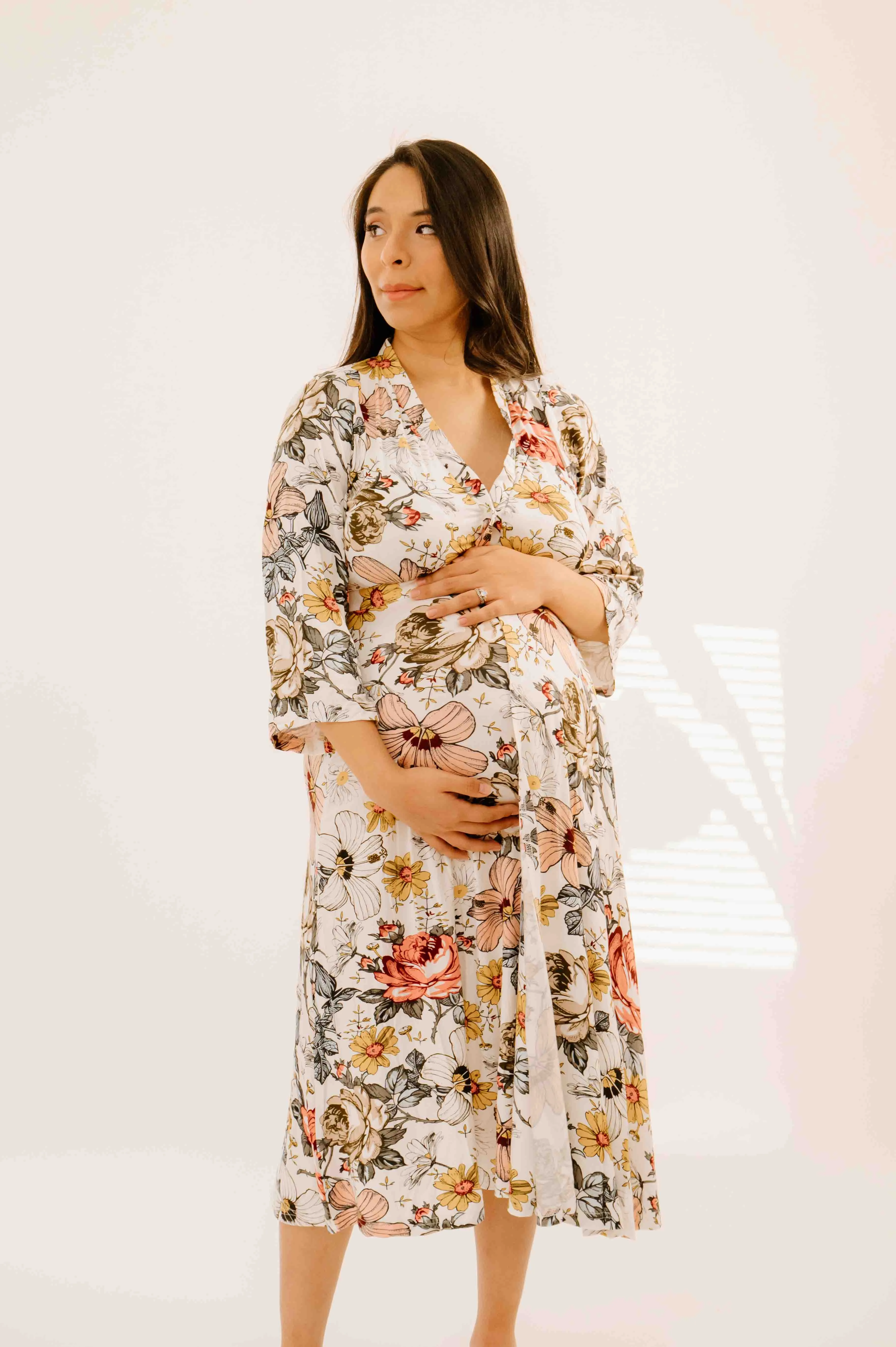 Lila Labor & Postpartum Gown in Vintage Floral sold by Lila Maternity