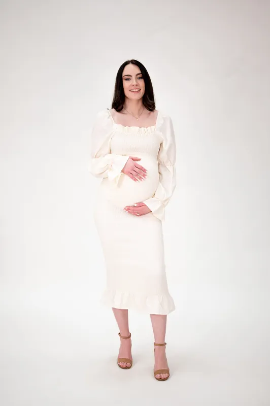 Daphne Dress in Cremé sold by Lila Maternity
