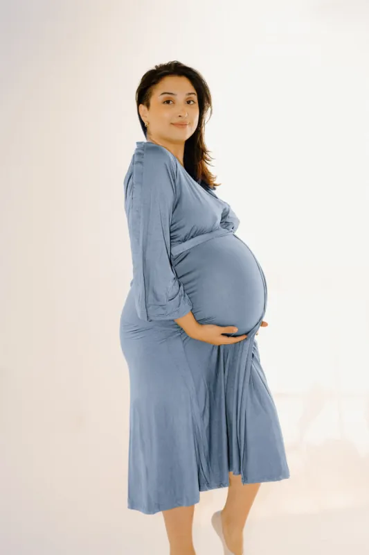 Amelia Labor & Postpartum Gown in Periwinkle sold by Lila Maternity