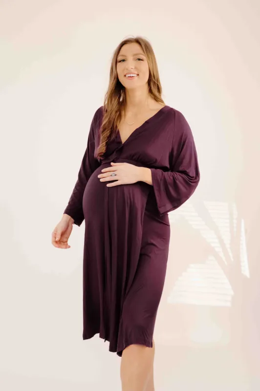 Amelia Labor & Postpartum Gown in Plum sold by Lila Maternity