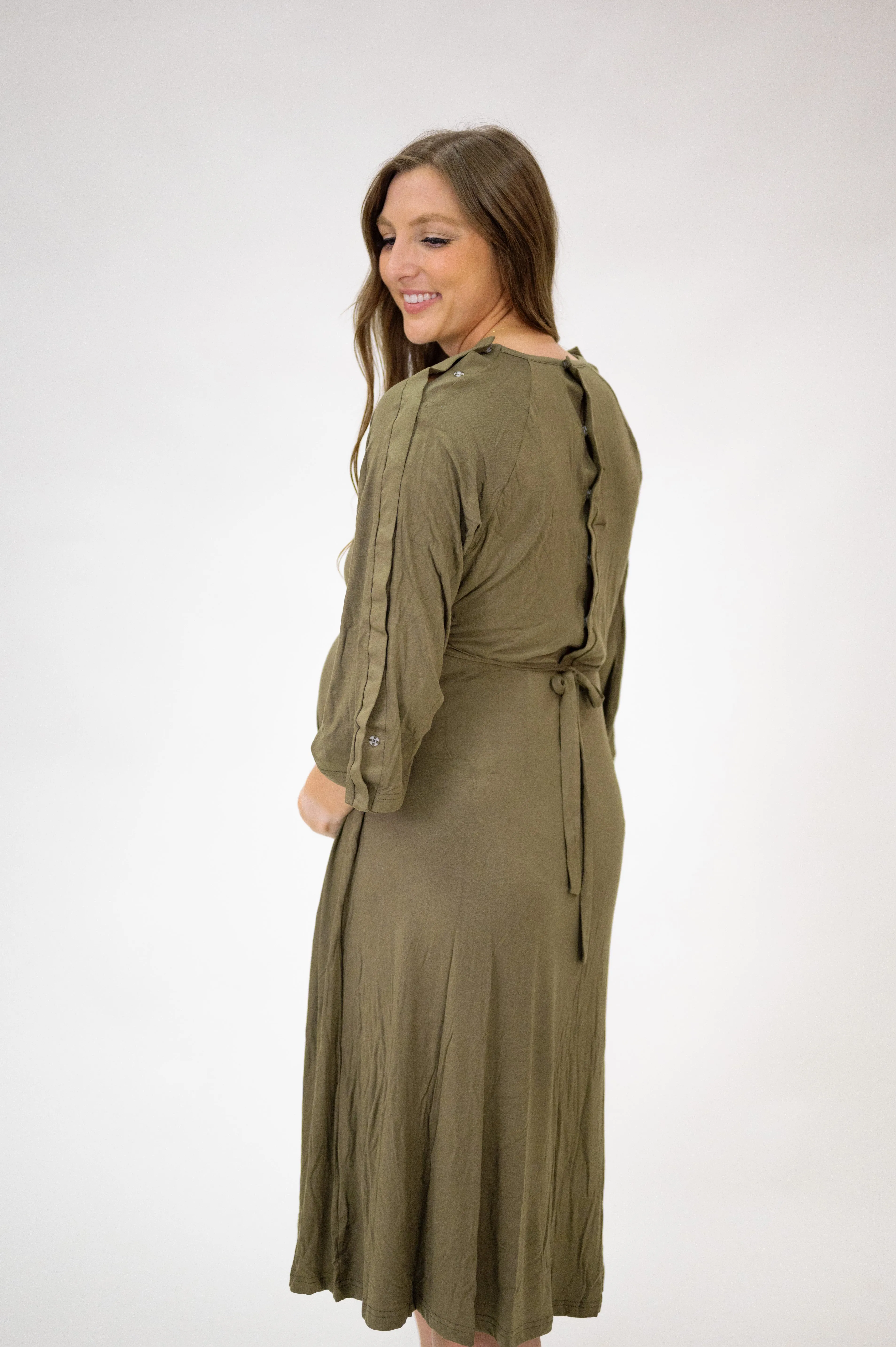 Amelia Labor & Postpartum Gown in Sage sold by Lila Maternity