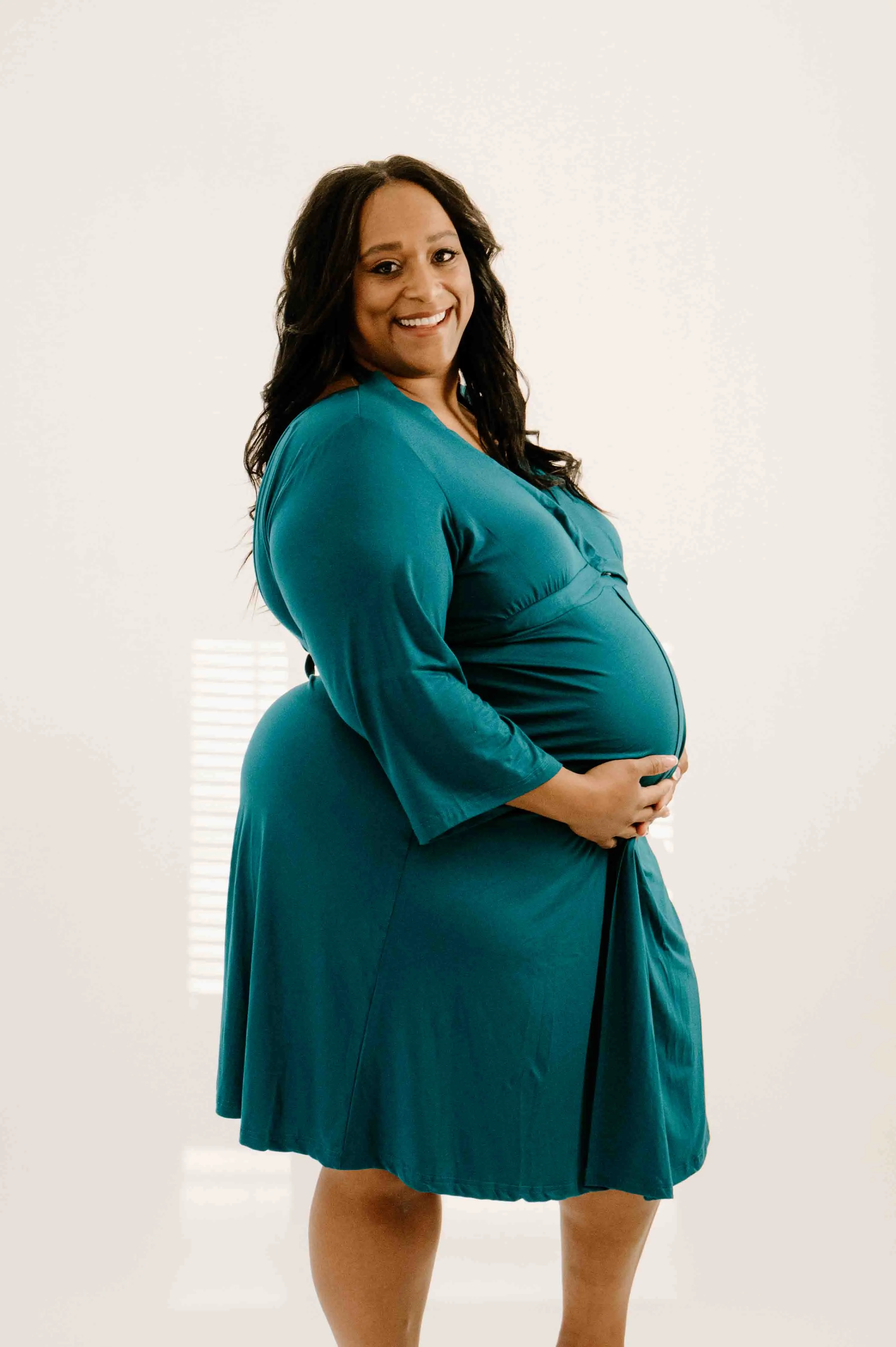 Lila Labor & Postpartum Gown in Deep Teal sold by Lila Maternity
