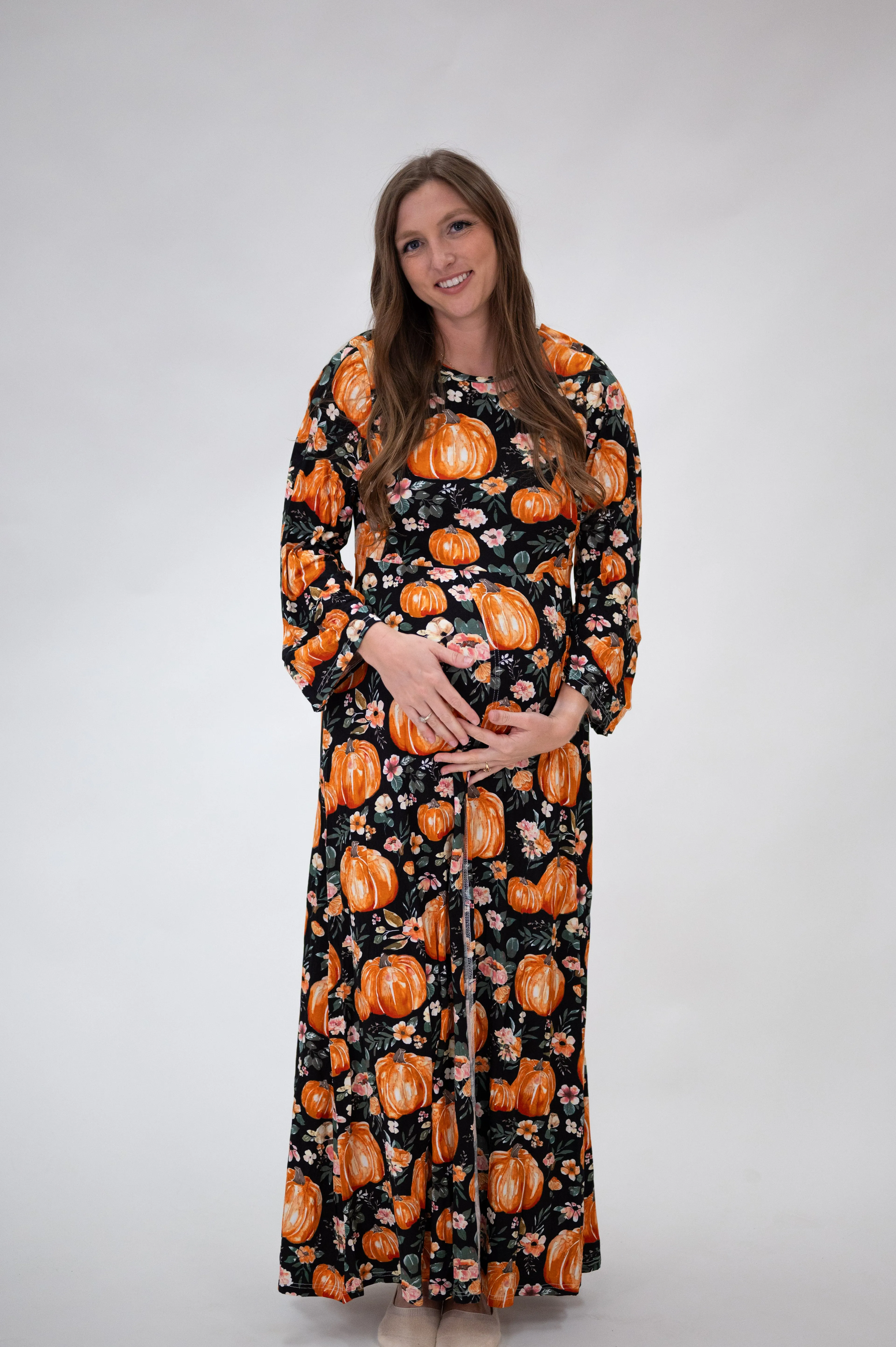 Nadia Labor & Postpartum Gown in Harvest Floral sold by Lila Maternity