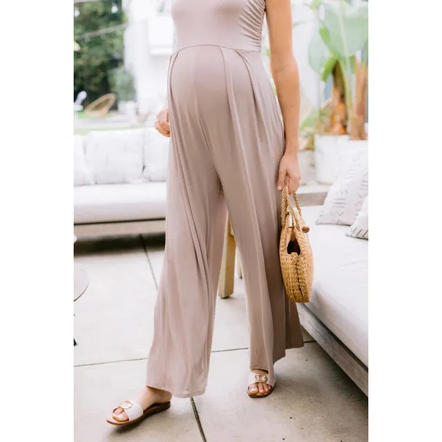 Solid Rayon Jersey Ruched Maternity Jumpsuit Mocha sold by Lila Maternity product image thumbnail 5