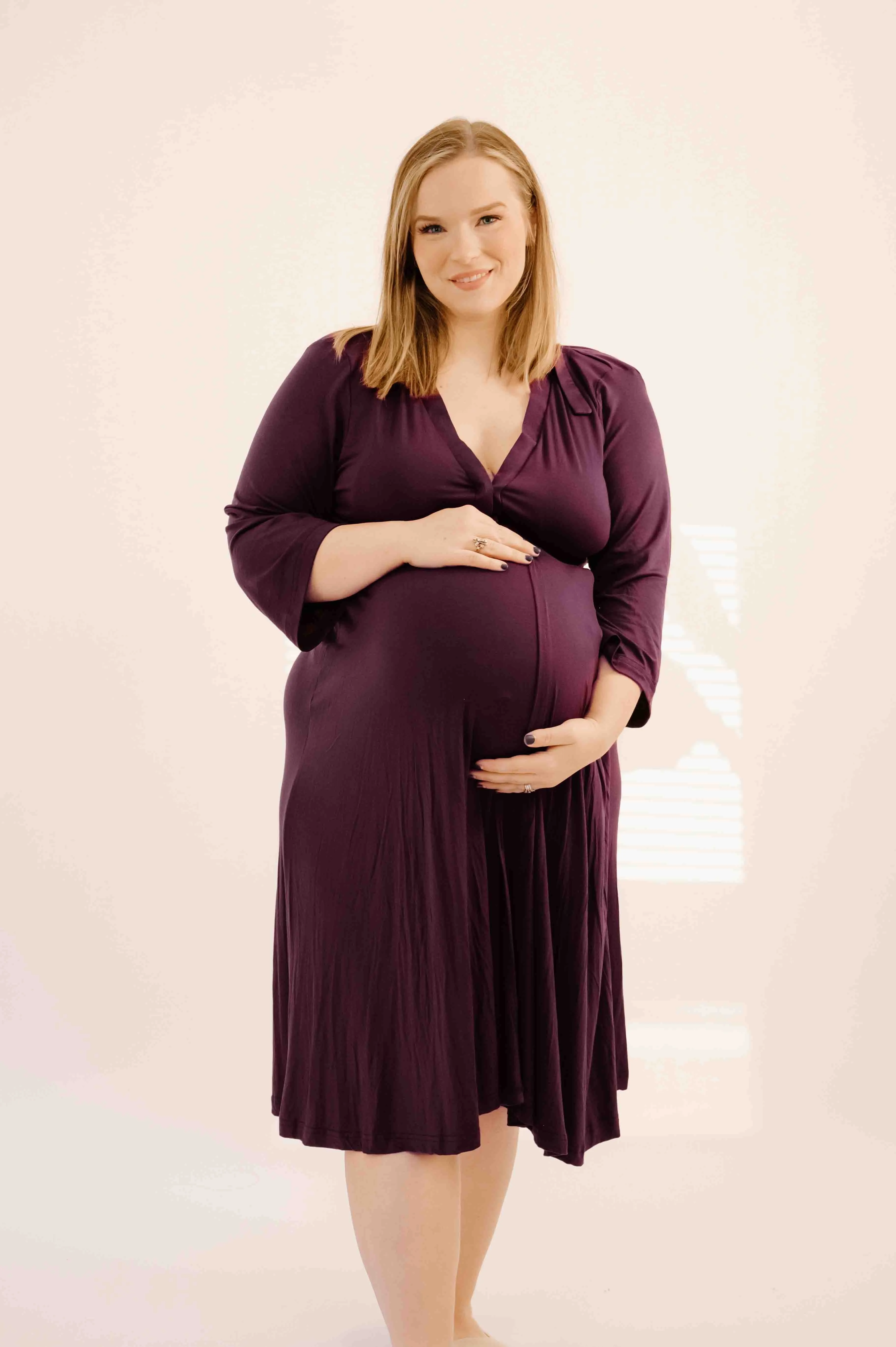 Lila Labor & Postpartum Gown in Plum sold by Lila Maternity