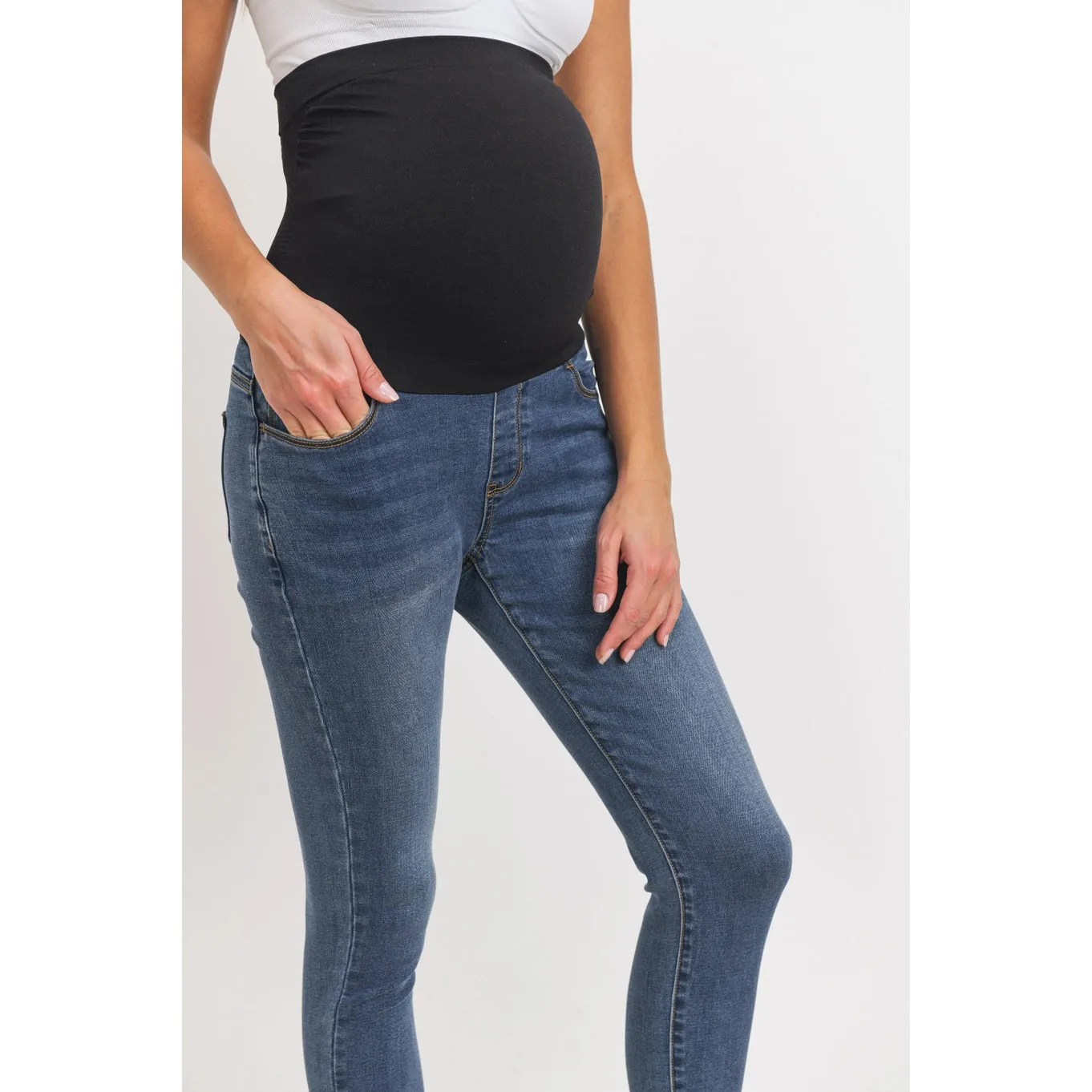 Stretch Maternity Skinny Jeans with Elastic Belly Band sold by Lila Maternity product image thumbnail 2