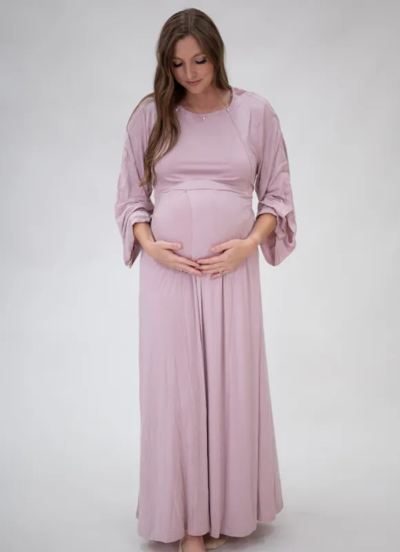 Nadia Labor & Postpartum Gown in Mauve sold by Lila Maternity