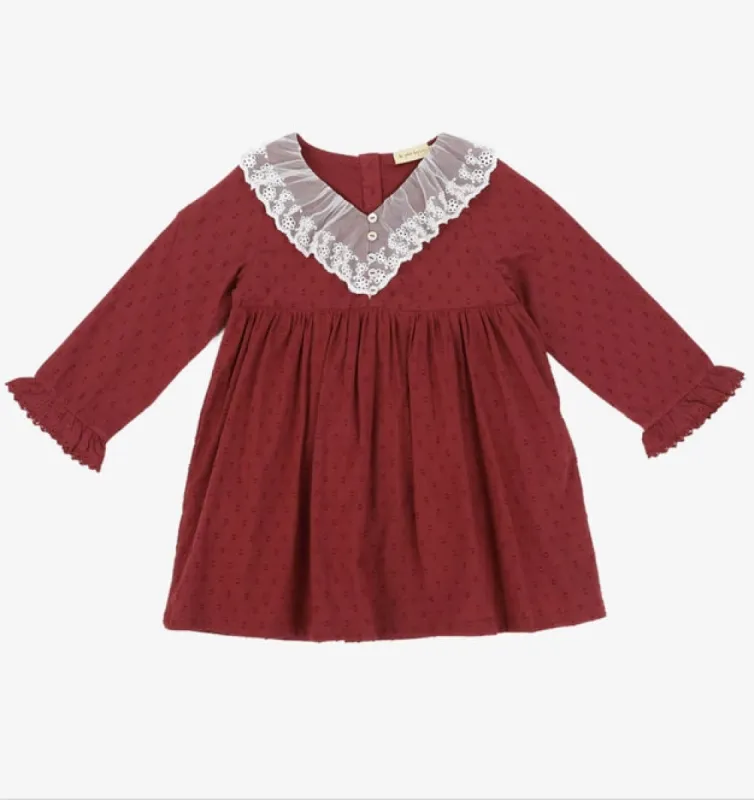 Harper | Swiss Dot Cotton Lace Dress | Merlot made by Lila Maternity