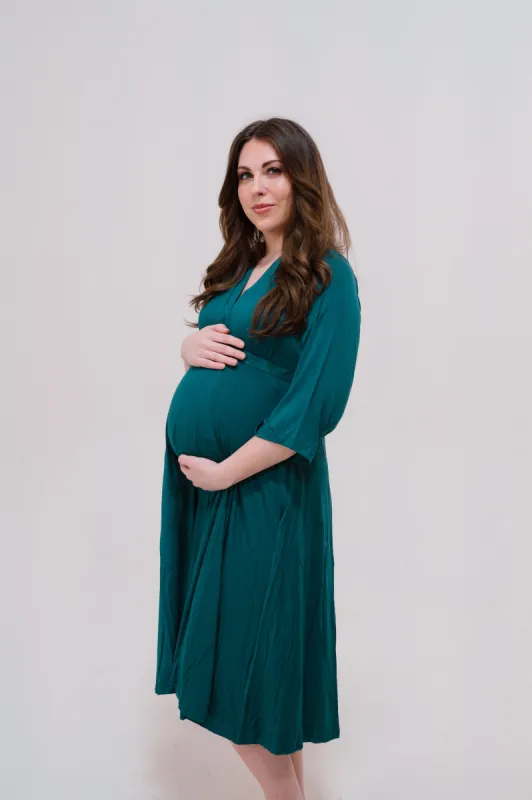 Amelia Labor & Postpartum Gown in Deep Teal sold by Lila Maternity