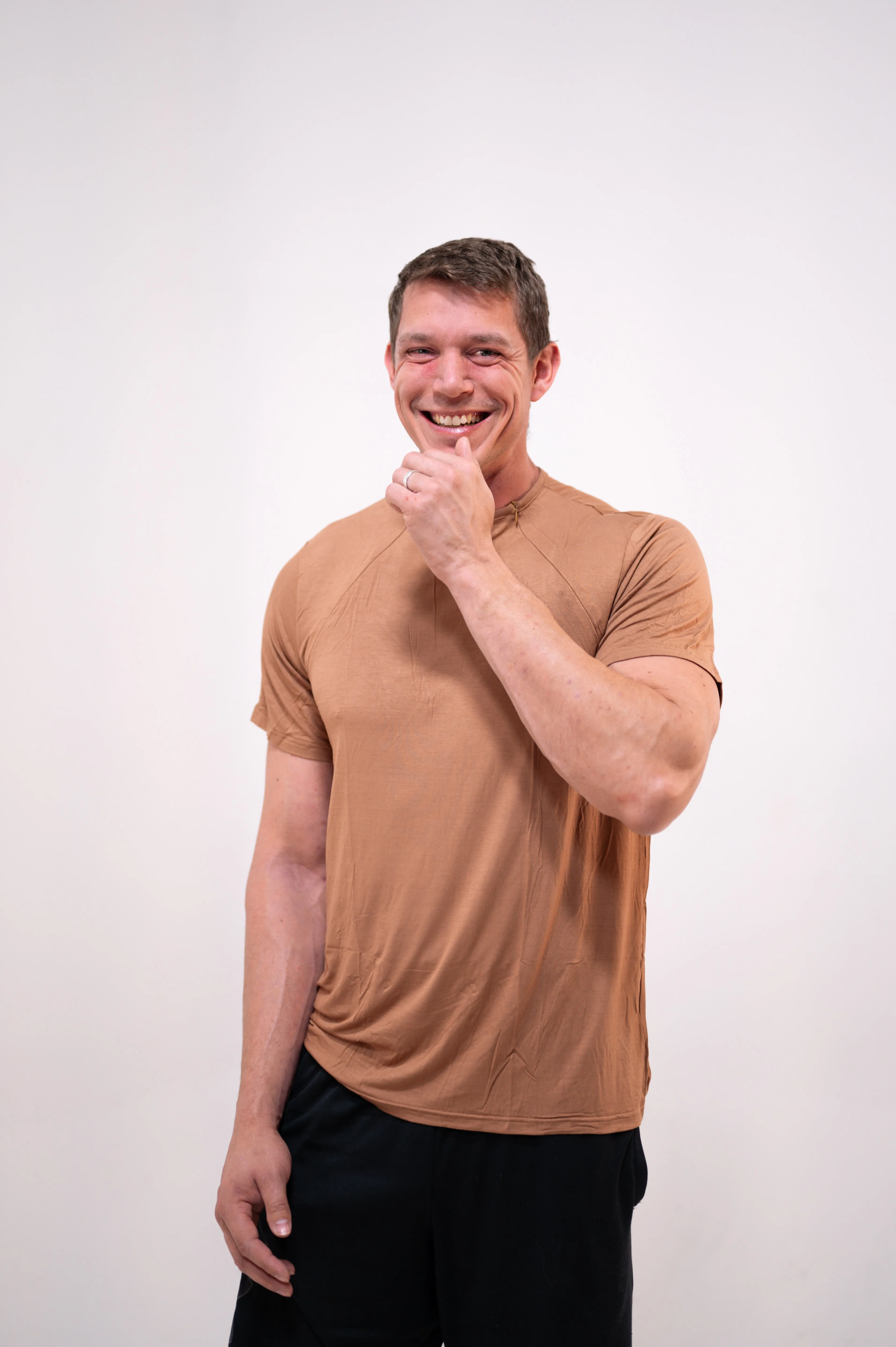 The Cameron Unisex Nursing and Skin to Skin Shirt in Caramel sold by Lila Maternity product image thumbnail 5