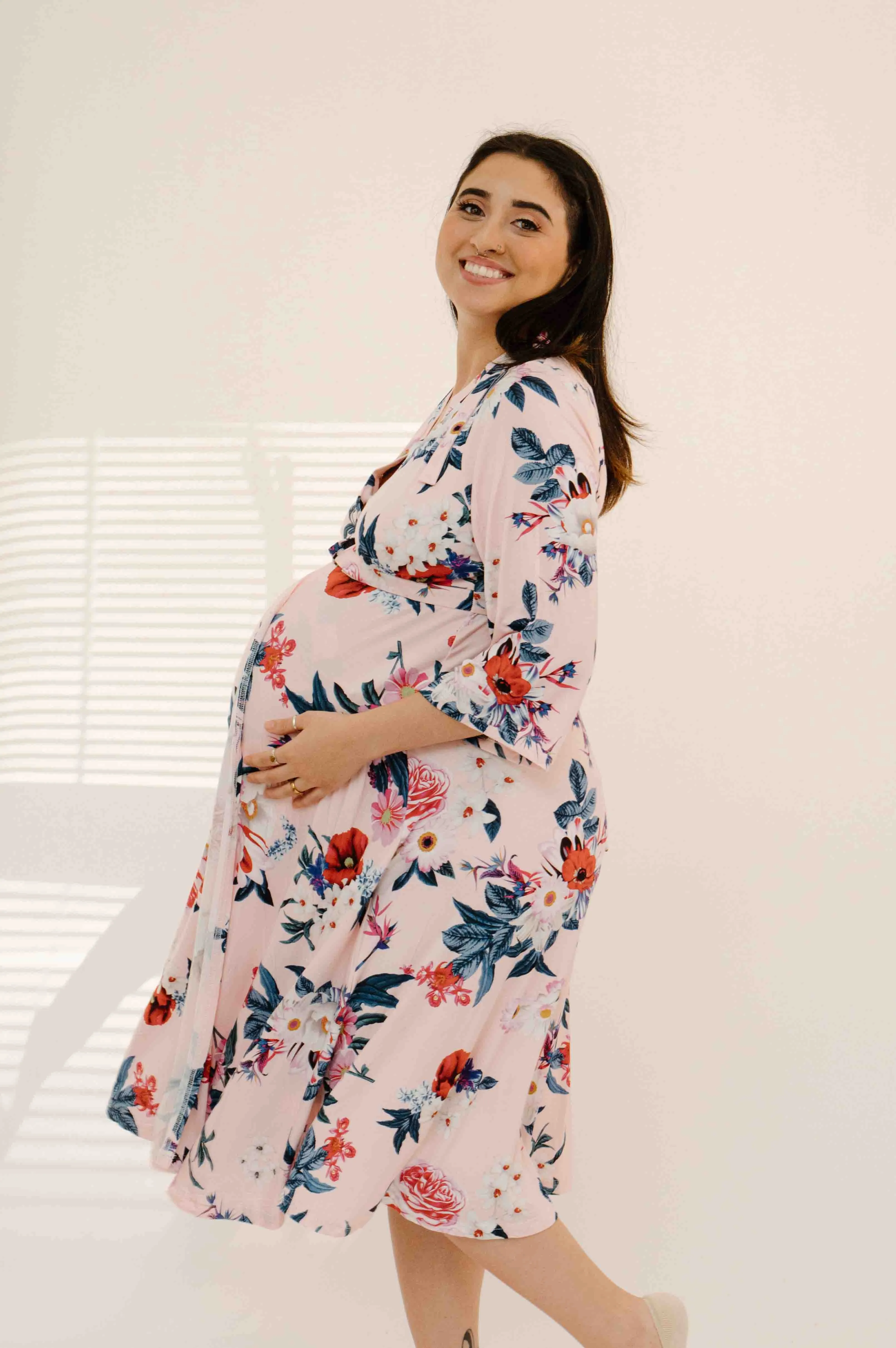 Lila Labor & Postpartum Gown in Blush Floral sold by Lila Maternity