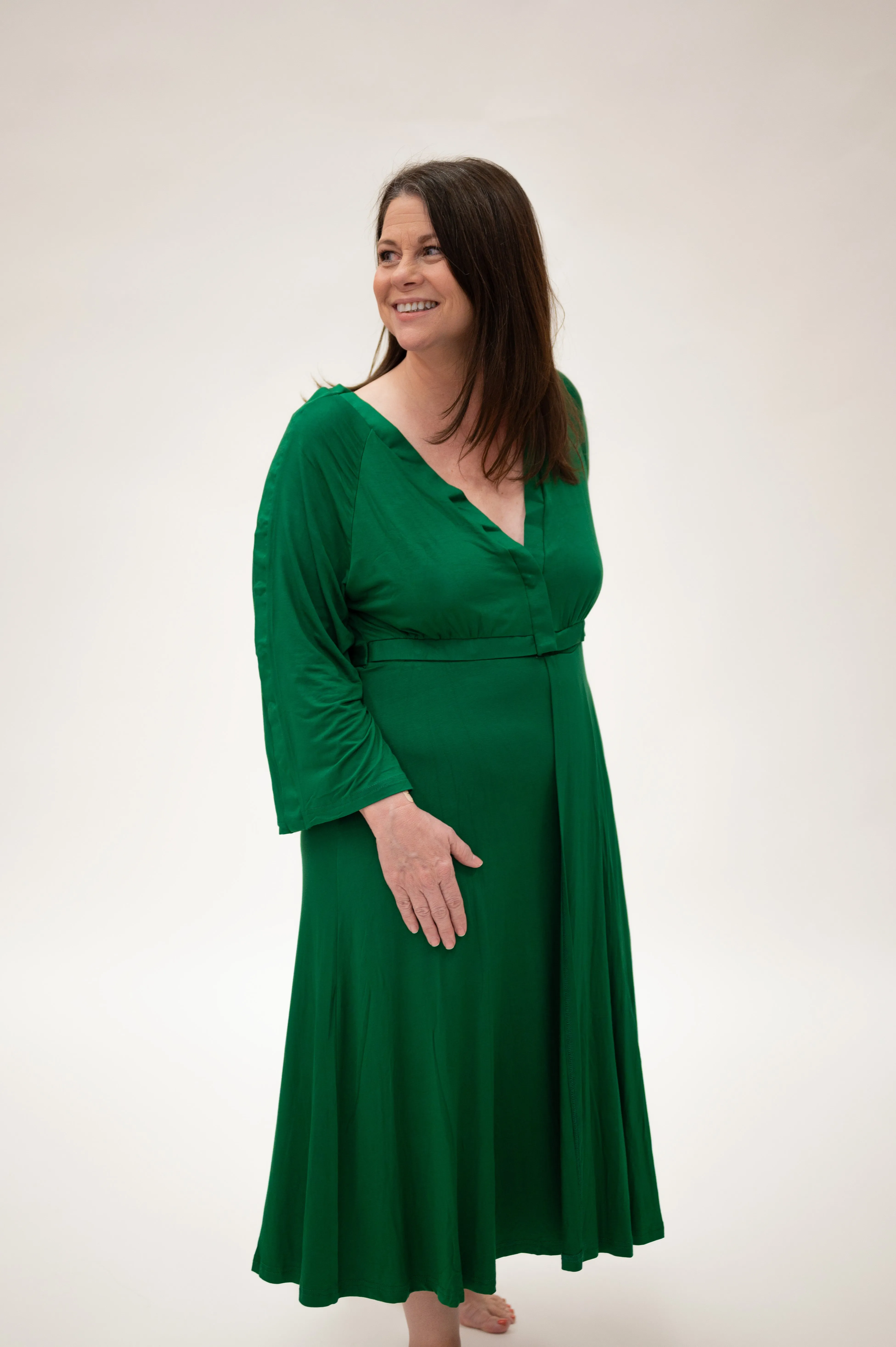 Amelia Labor & Postpartum Gown in Emerald sold by Lila Maternity
