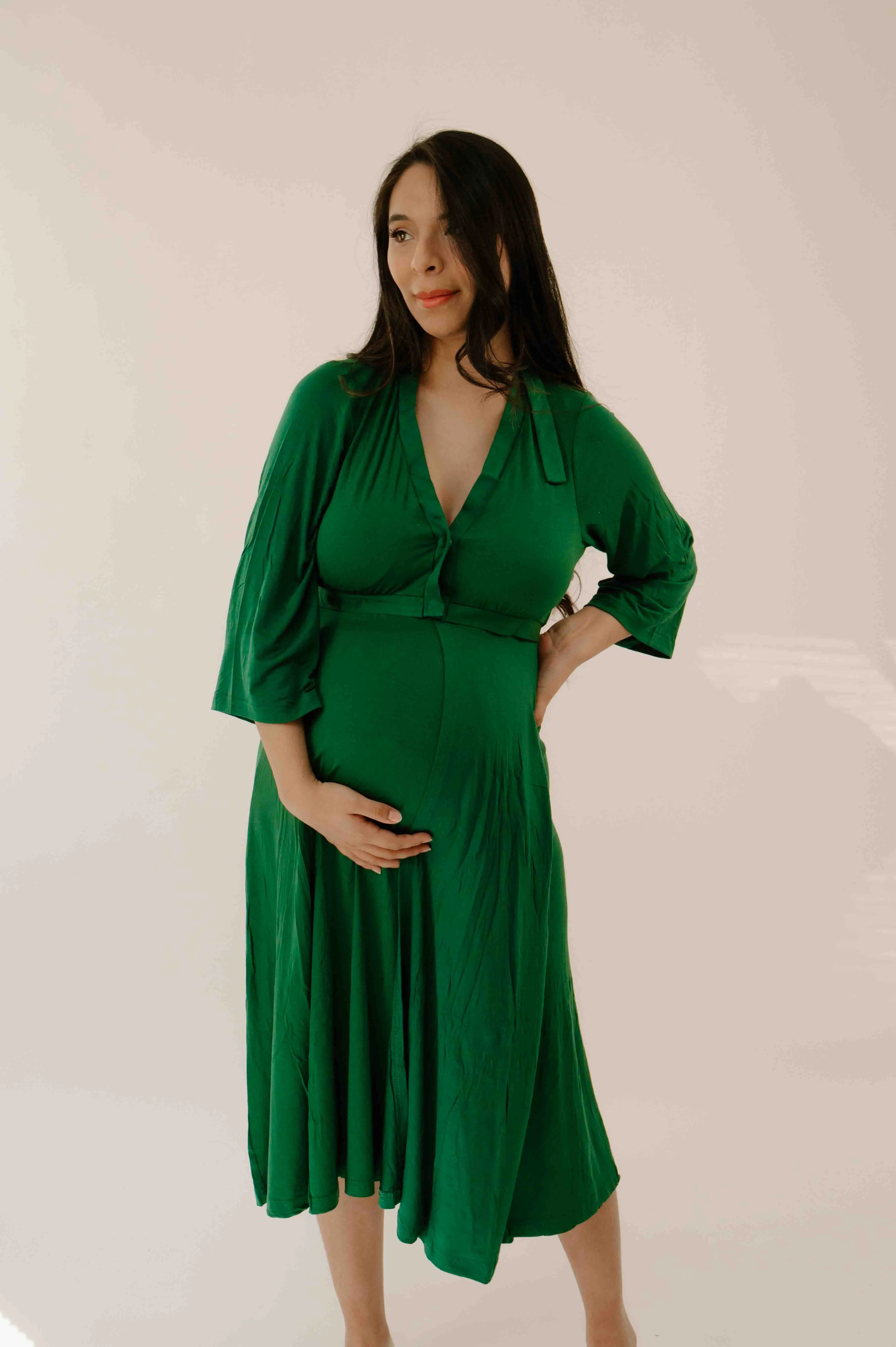 Lila Labor & Postpartum Gown in Emerald sold by Lila Maternity