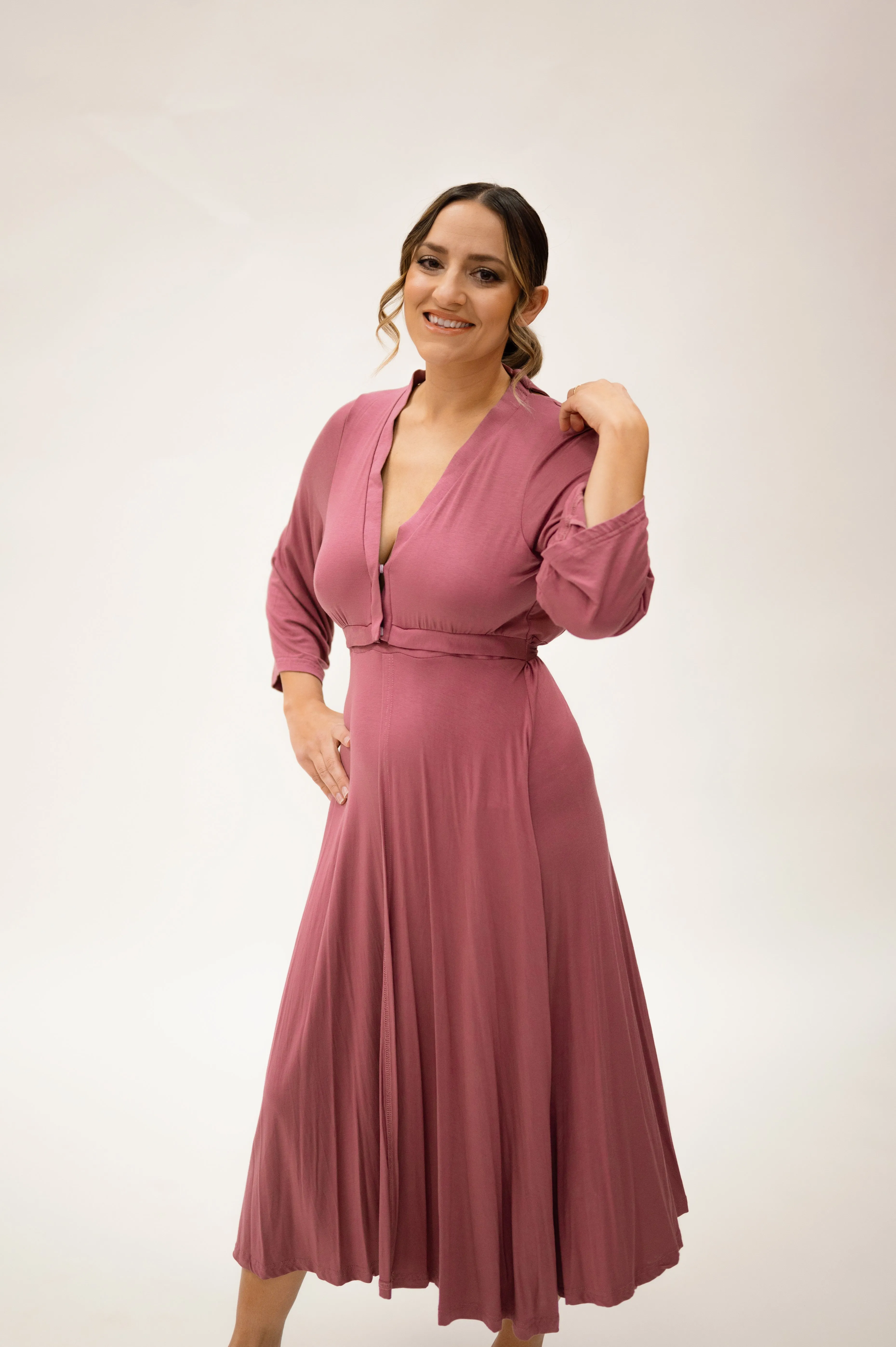 Lila Labor & Postpartum Gown in Dusty Rose sold by Lila Maternity