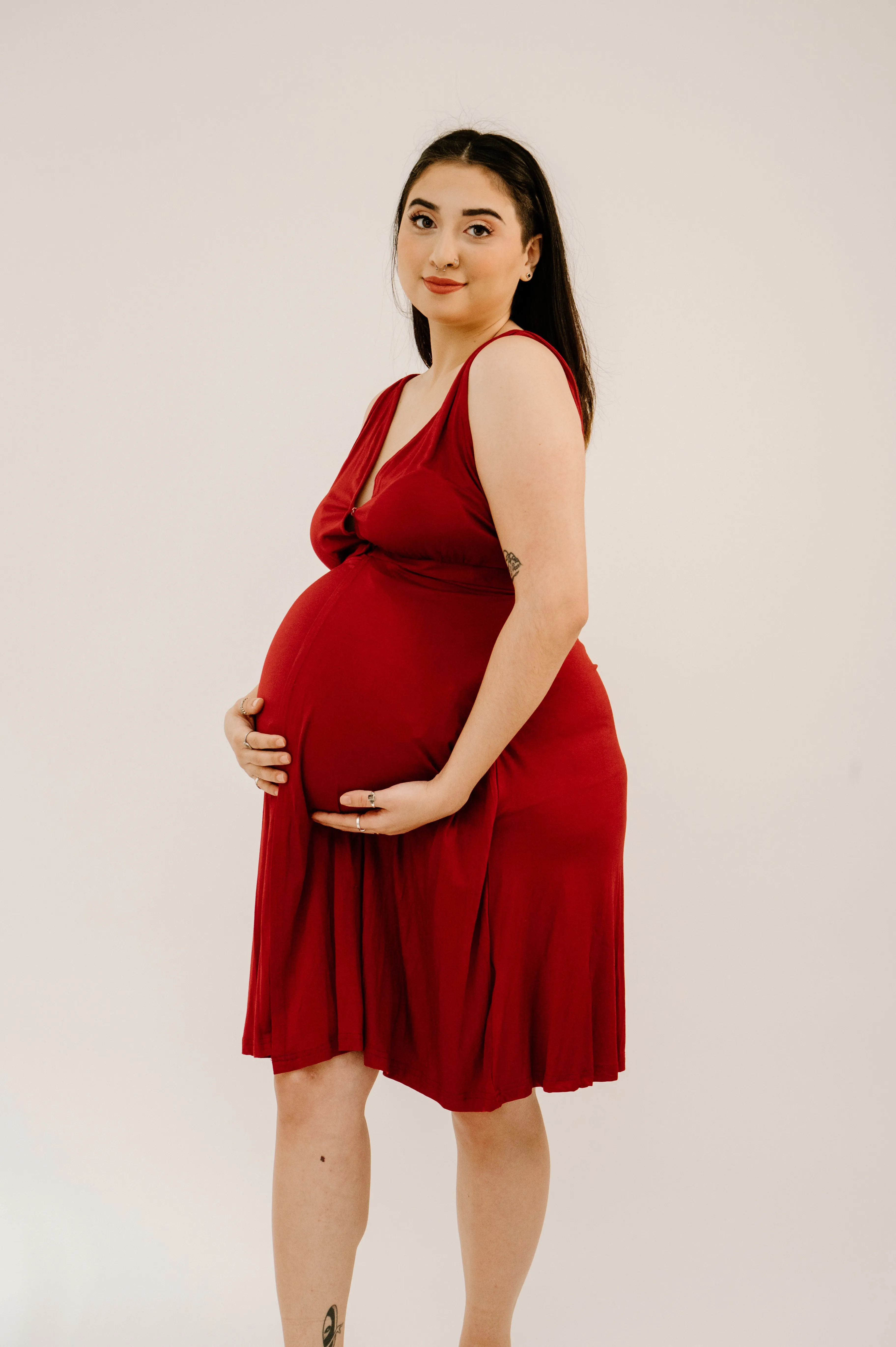 Juliet Labor & Postpartum Gown in Crimson-Limited Time sold by Lila Maternity