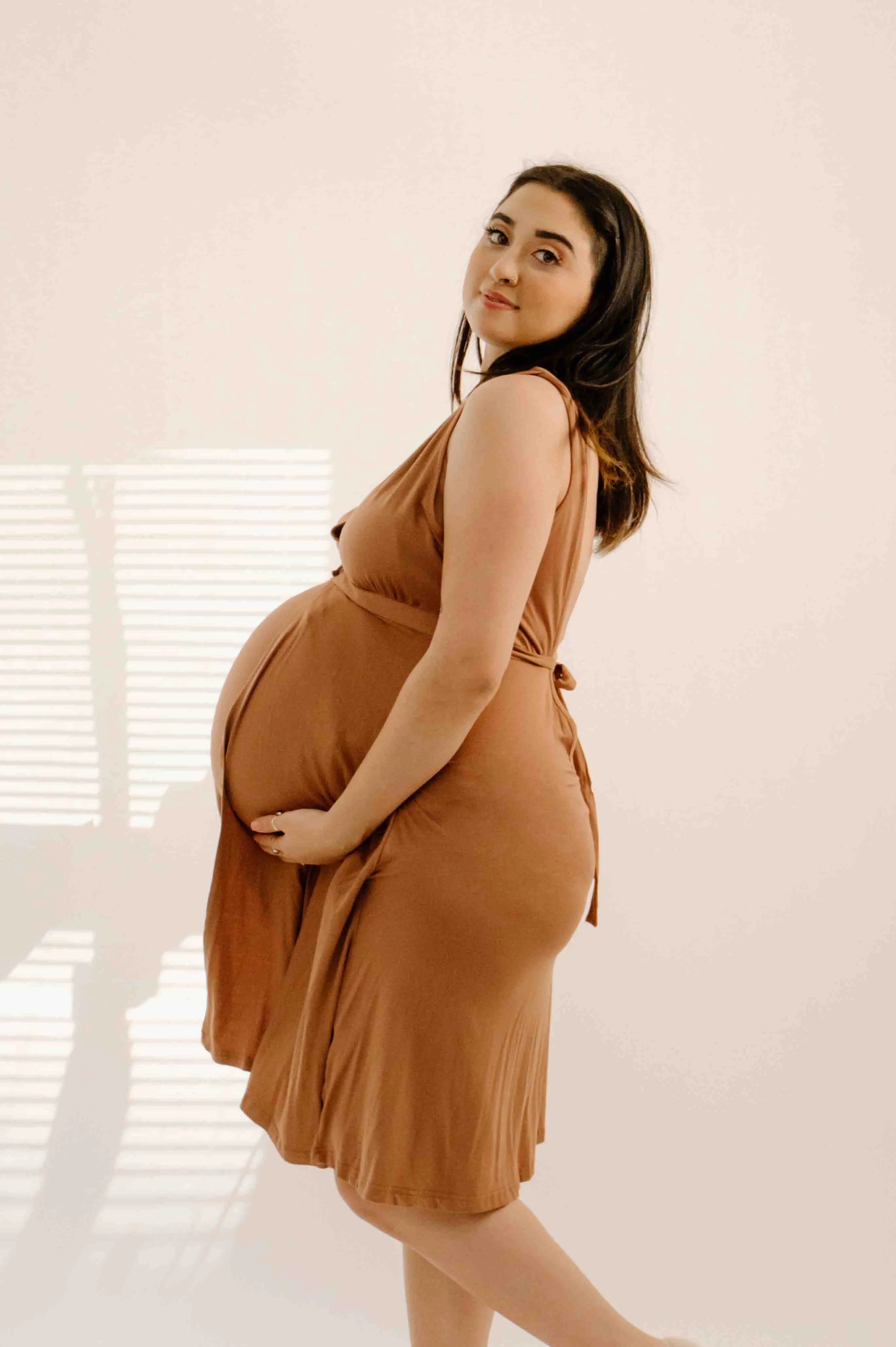 Juliet Labor & Postpartum Gown in Caramel-Limited Time sold by Lila Maternity product image thumbnail 2