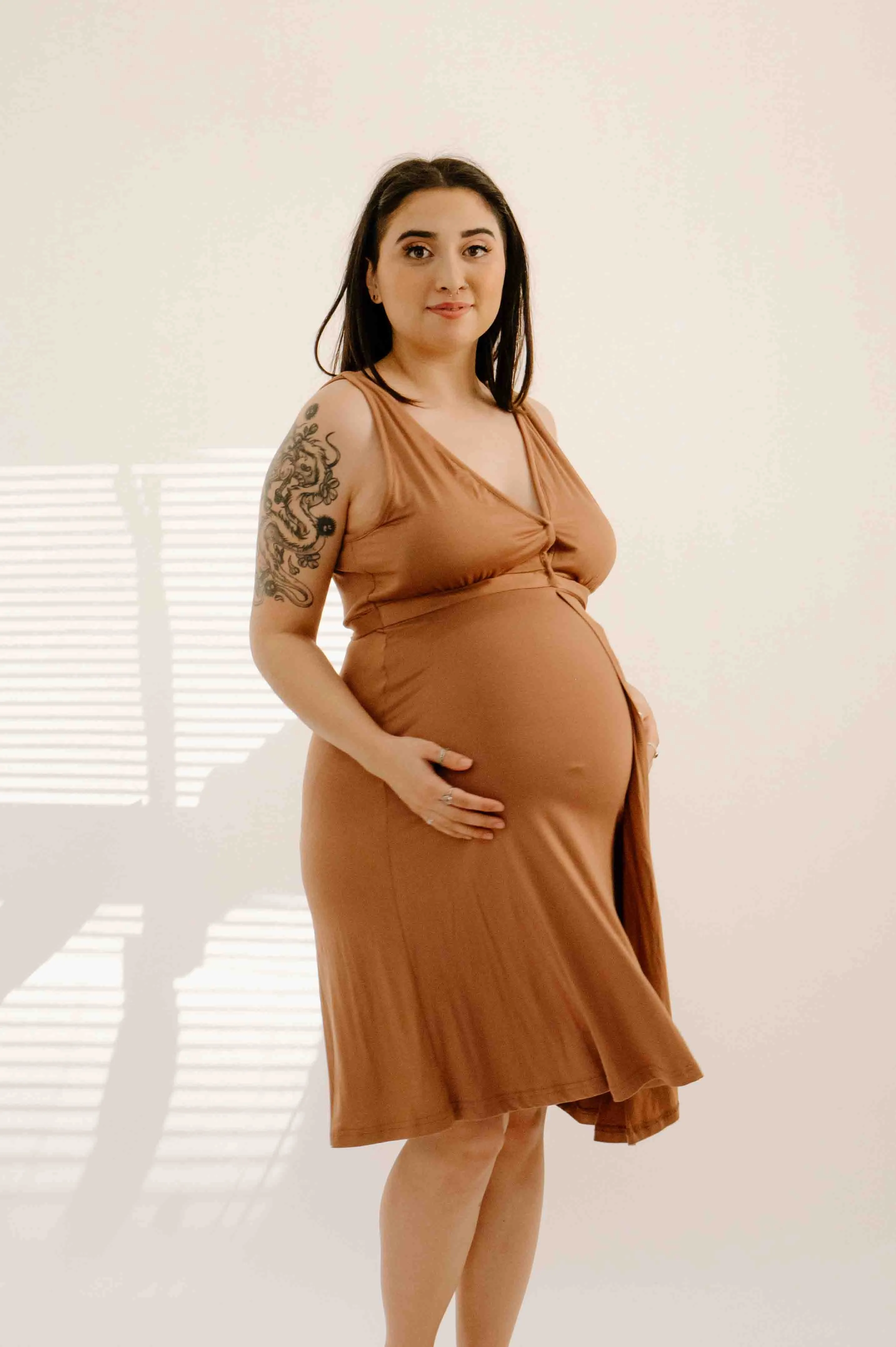 Juliet Labor & Postpartum Gown in Caramel-Limited Time sold by Lila Maternity
