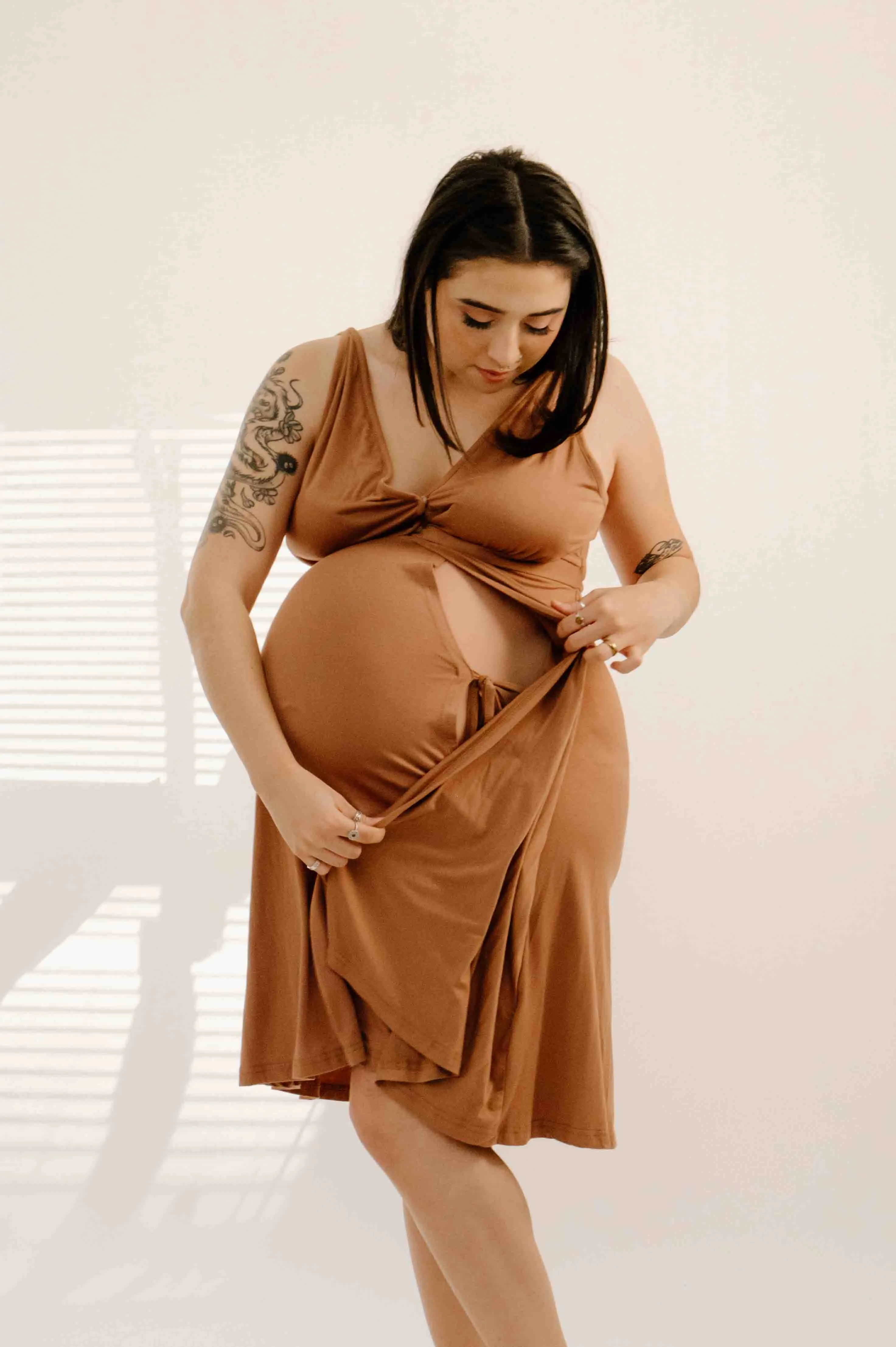 Juliet Labor & Postpartum Gown in Caramel-Limited Time sold by Lila Maternity product image thumbnail 3