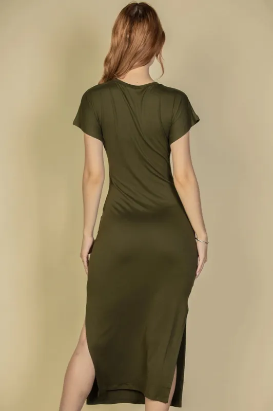 Tie Front Side Slit dress sold by Lila Maternity