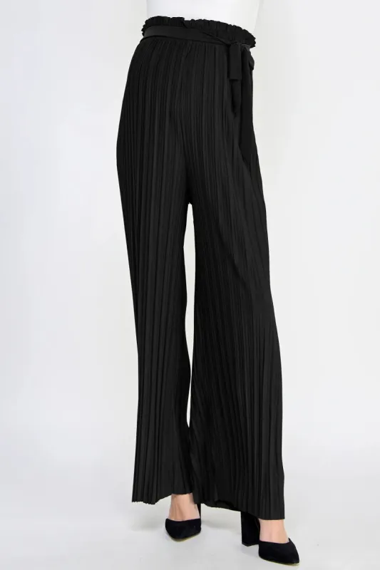 Pleated Wide Maternity Pants with Belt Tie sold by Lila Maternity